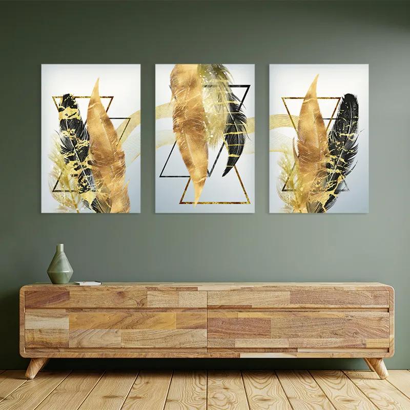 Obraz Multicanvas Blacknd Gold Feathears mockup 2