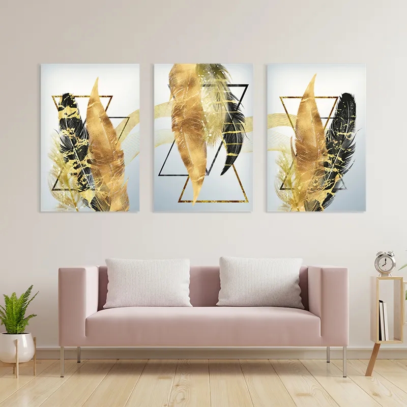 Obraz multicanvas Blacknd Gold Feathears