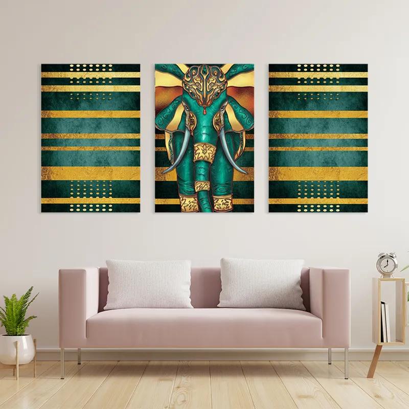 Obraz Multicanvas Bluend Gold Elephant mockup 3