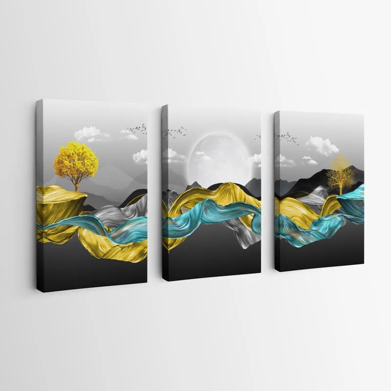 Obraz Multicanvas Gold Mountain Waves mockup 0