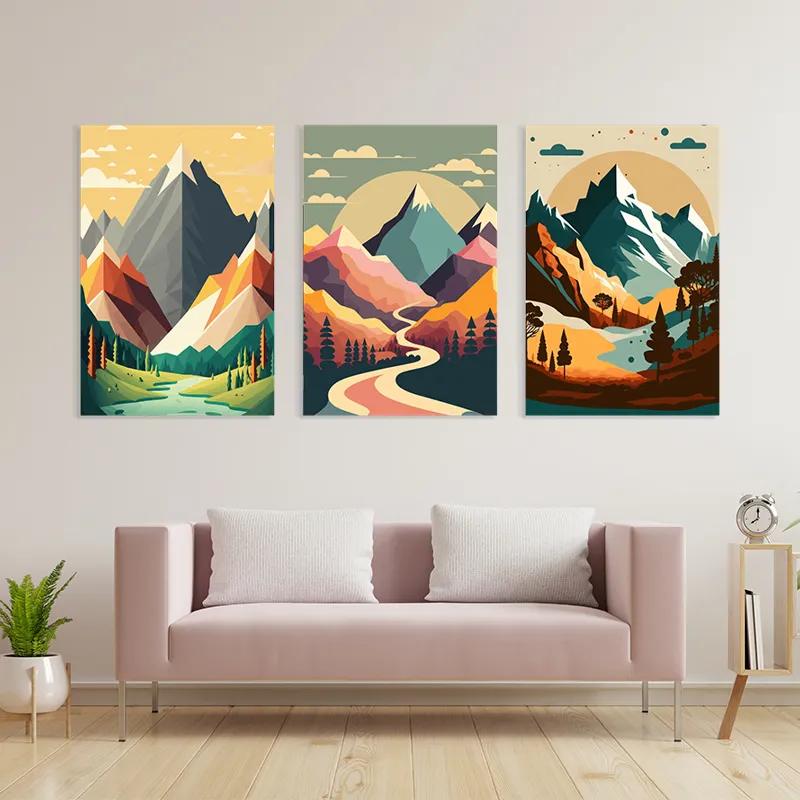 Obraz Multicanvas Colorful Mountain Set mockup 3