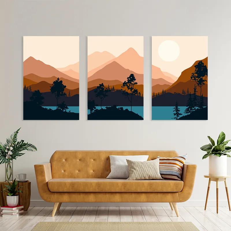 Obraz Multicanvas Cream Moon Mountain mockup 4