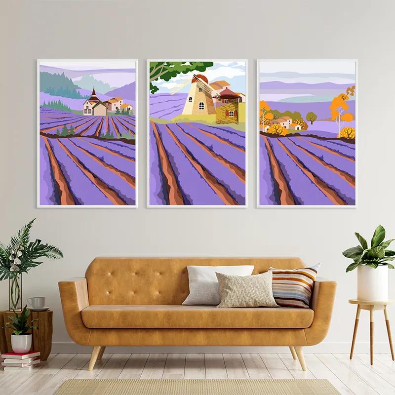 Obraz Multicanvas Purple Rural Field mockup 4