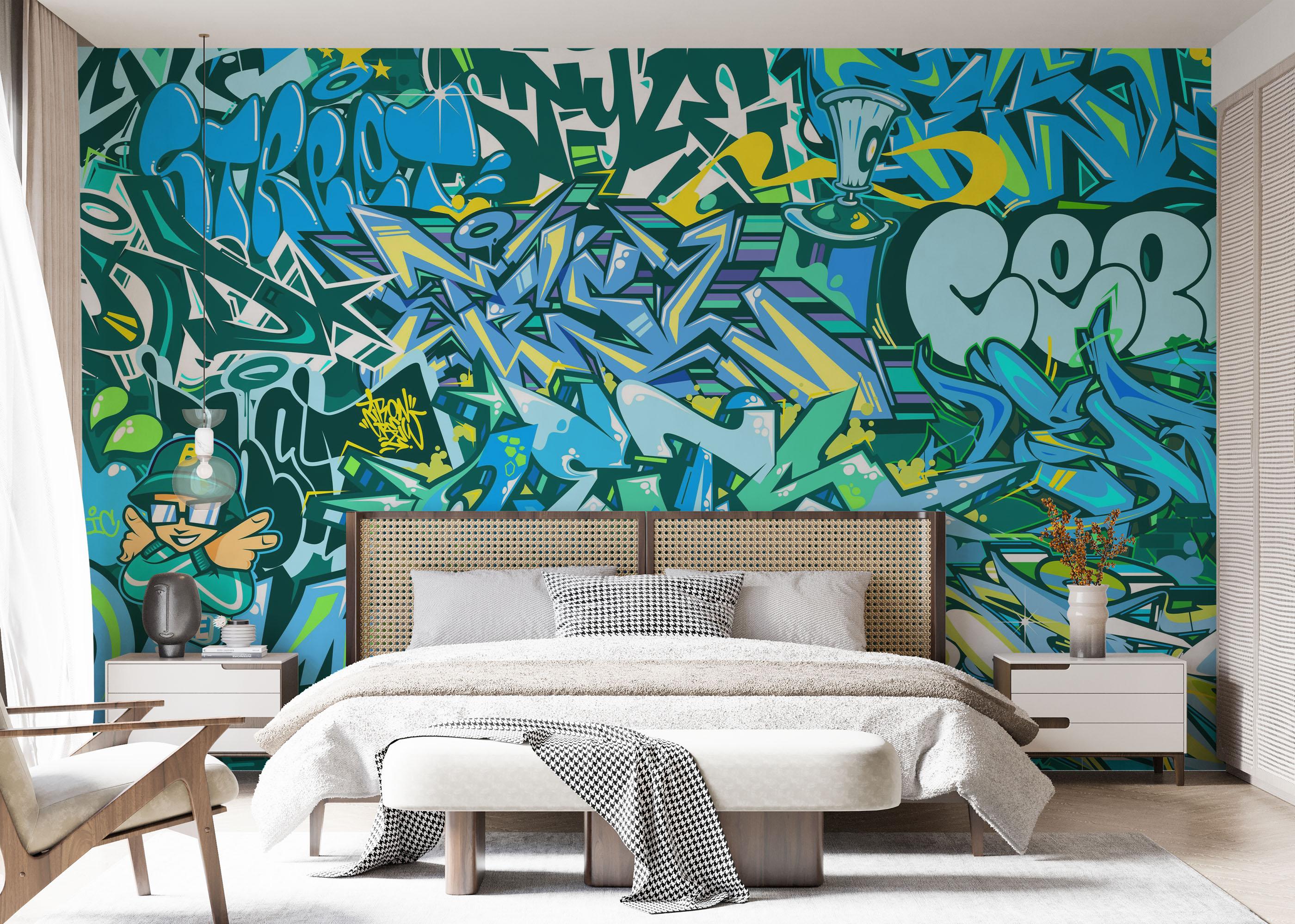 Fototapeta Blue Green Graffiti mockup 7