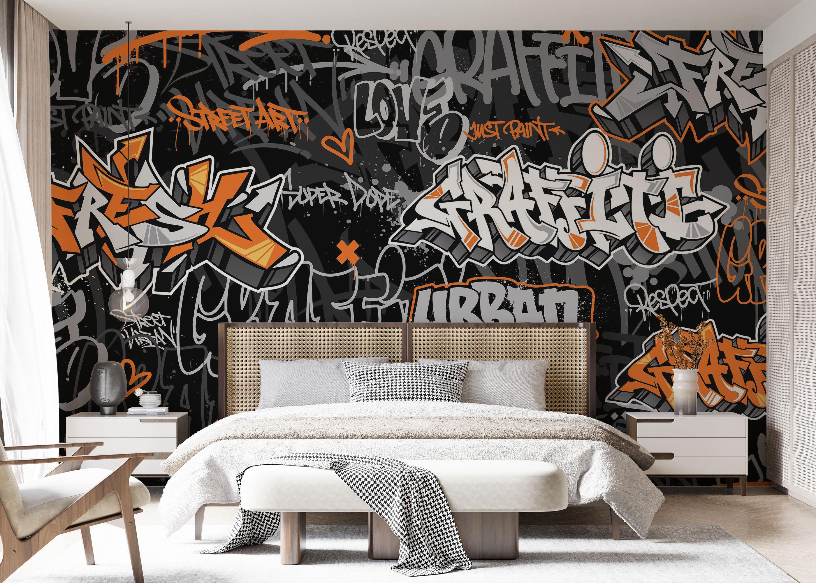 Fototapeta Graffiti Orange Grey mockup 7