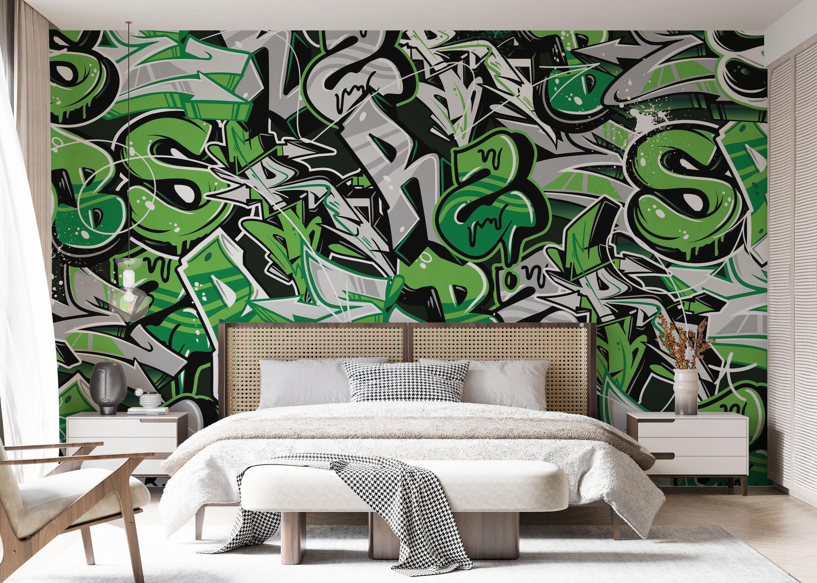 Fototapeta Green Letters Graffiti mockup 7