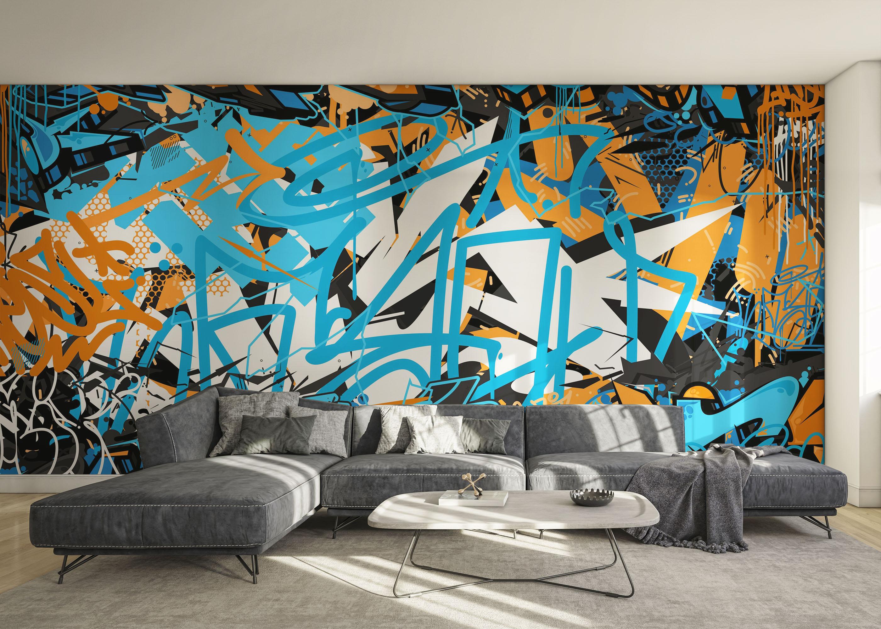 Fototapeta Blue Graffiti Tag mockup 0
