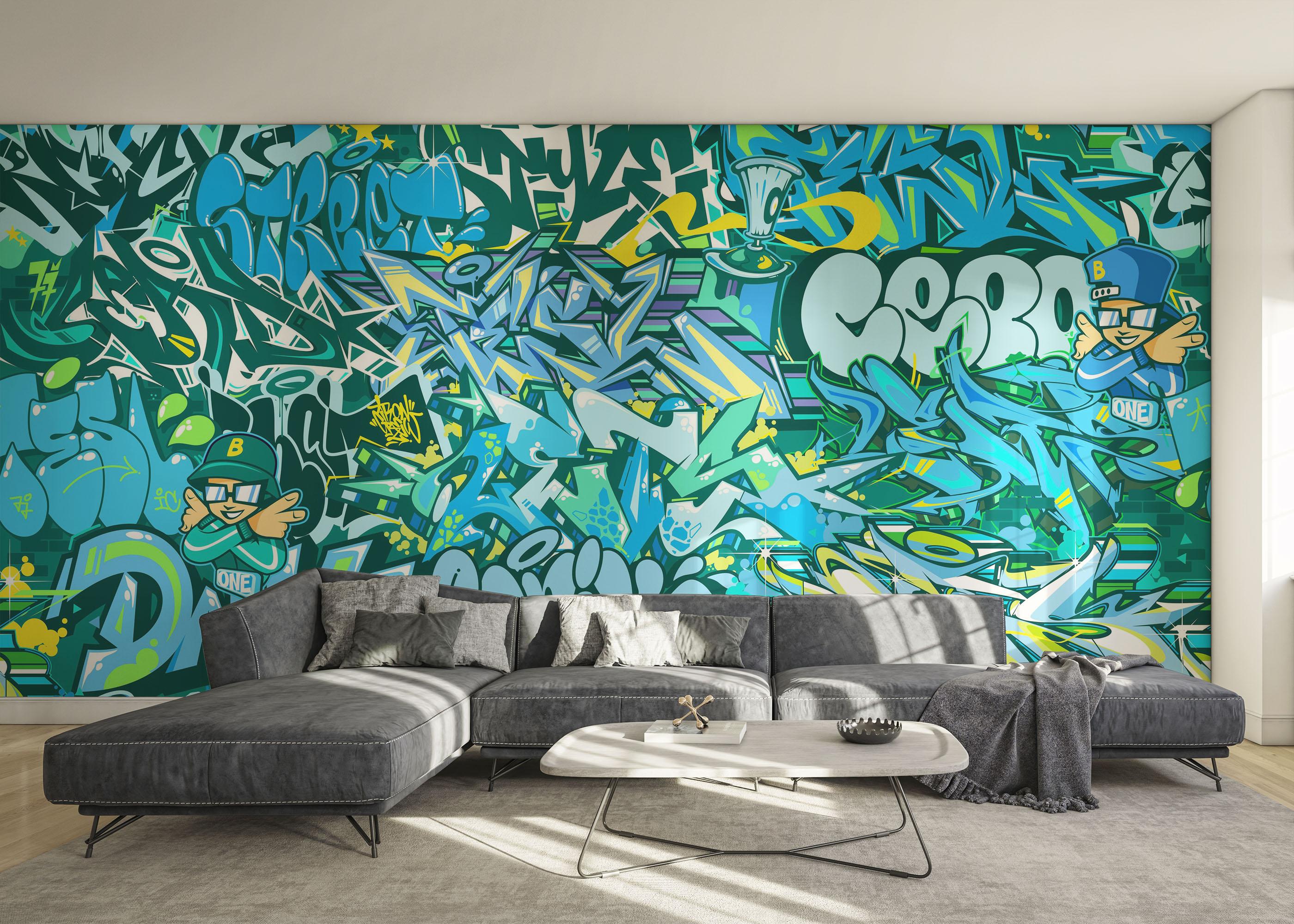 Fototapeta Blue Green Graffiti mockup 0