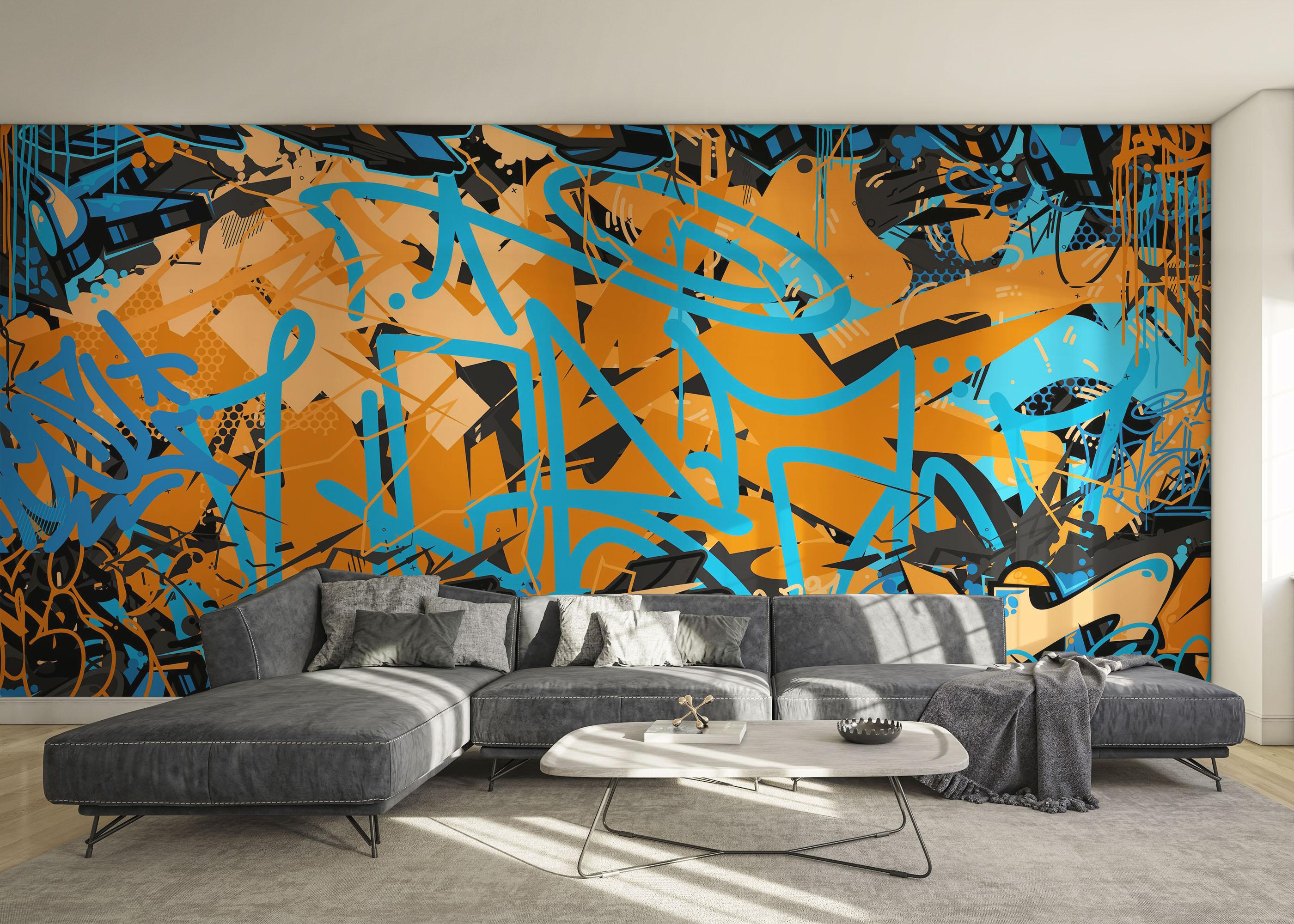 Fototapeta Blue Tag Graffiti mockup 0
