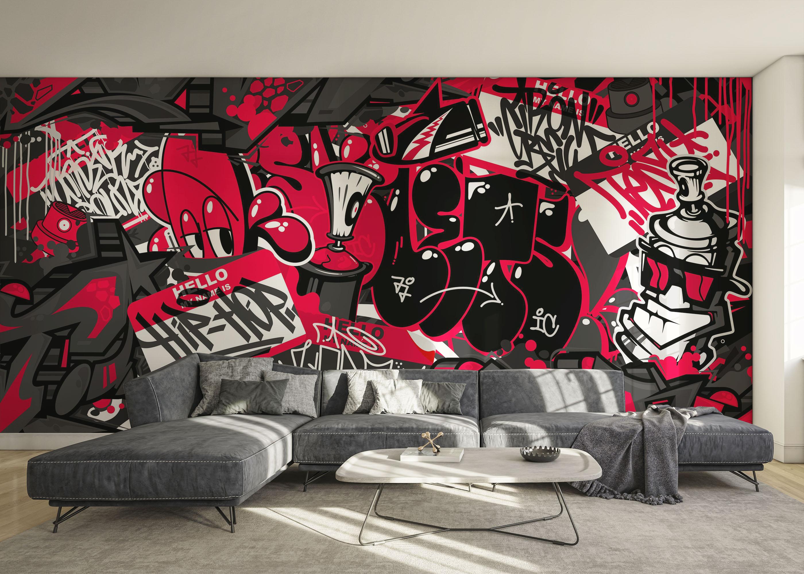 Fototapeta Graffiti Black Red mockup 0
