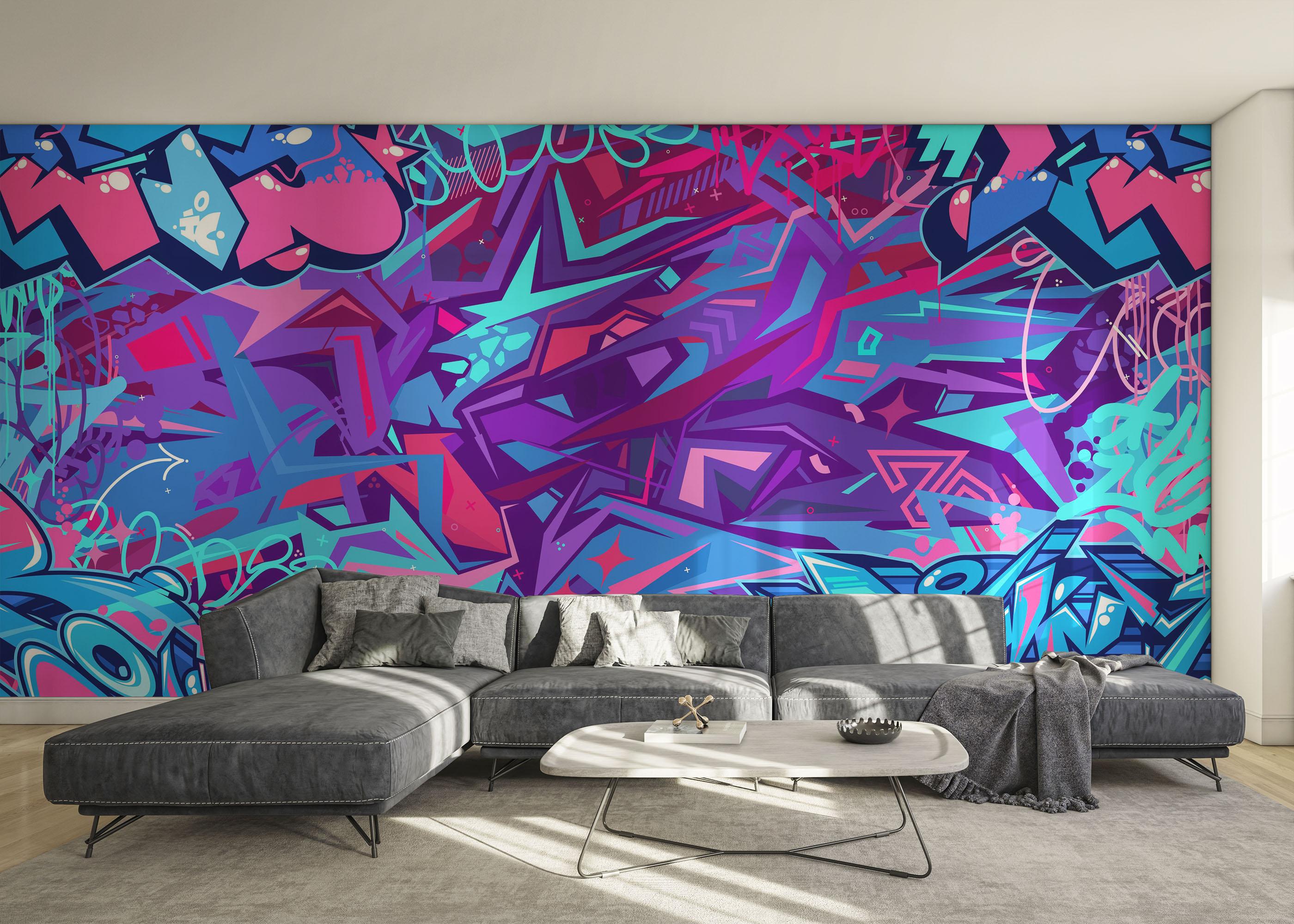 Fototapeta Graffiti Blue Purple mockup 0