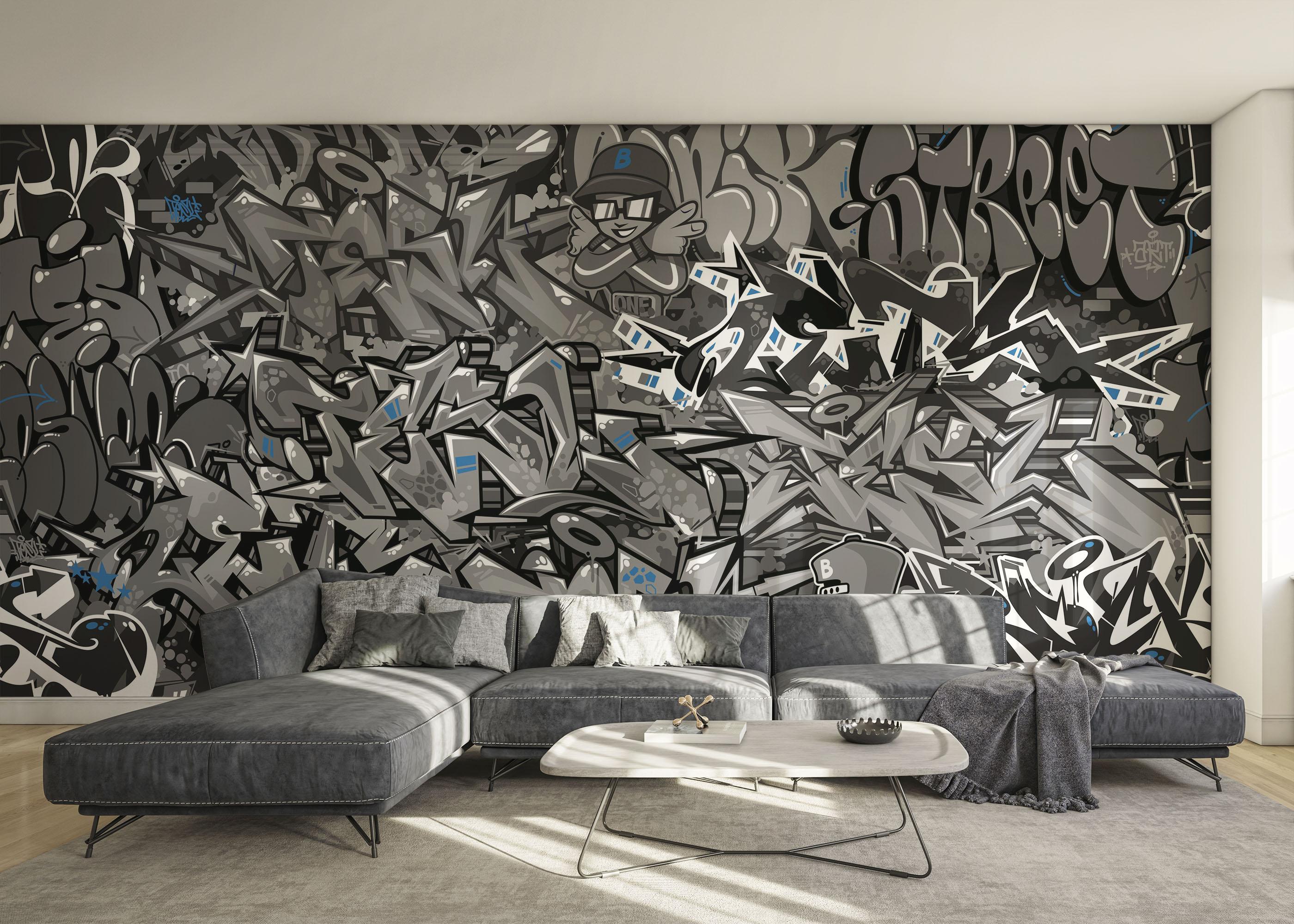 Fototapeta Graffiti Grey Blue mockup 0