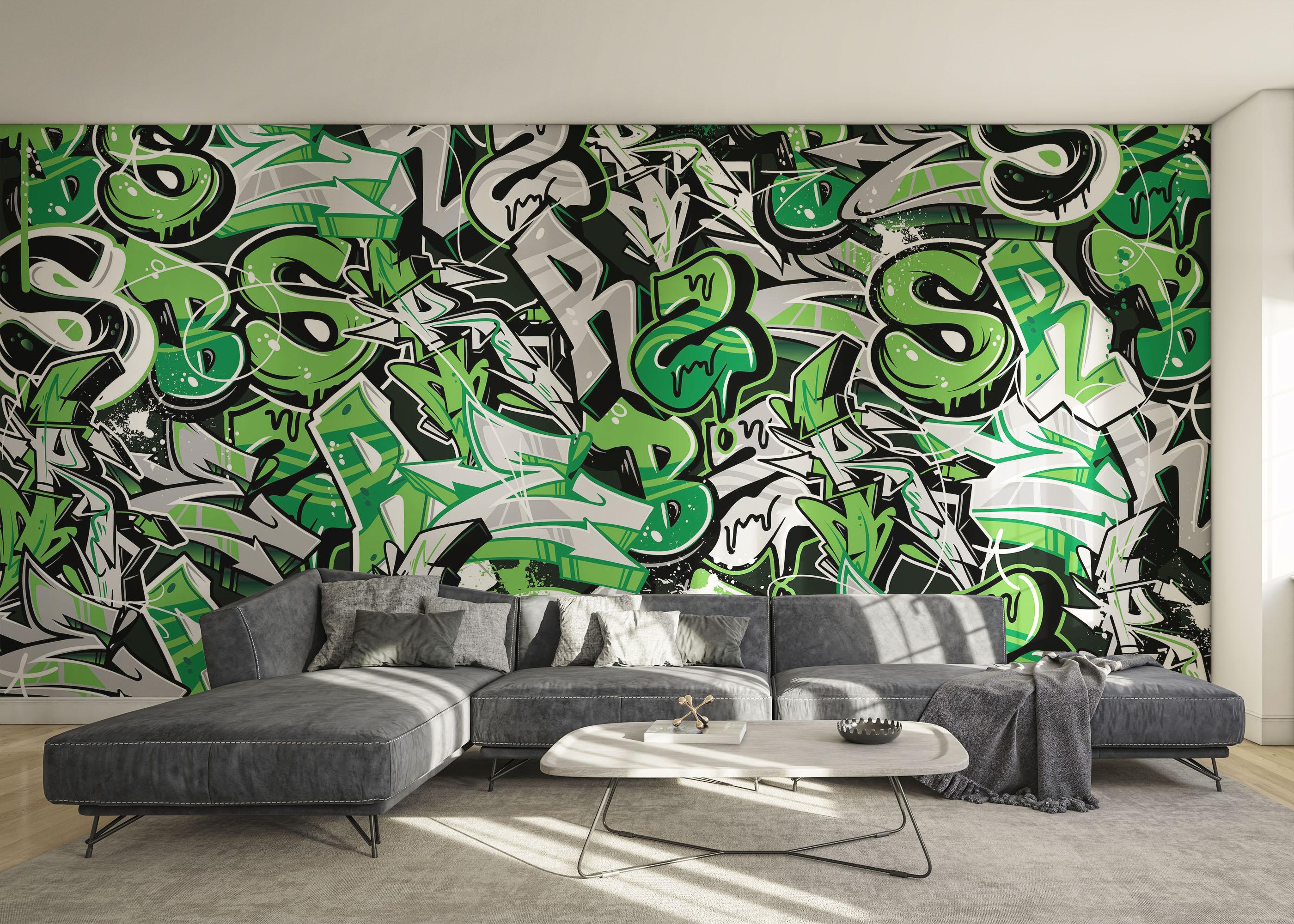 Fototapeta Green Letters Graffiti mockup 0