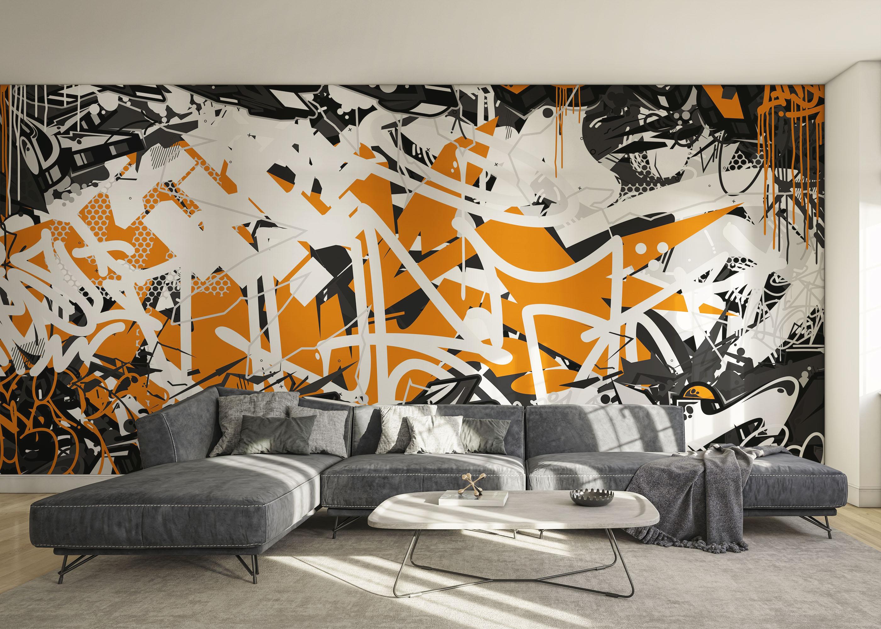Fototapeta Orange Grey Graffiti mockup 0