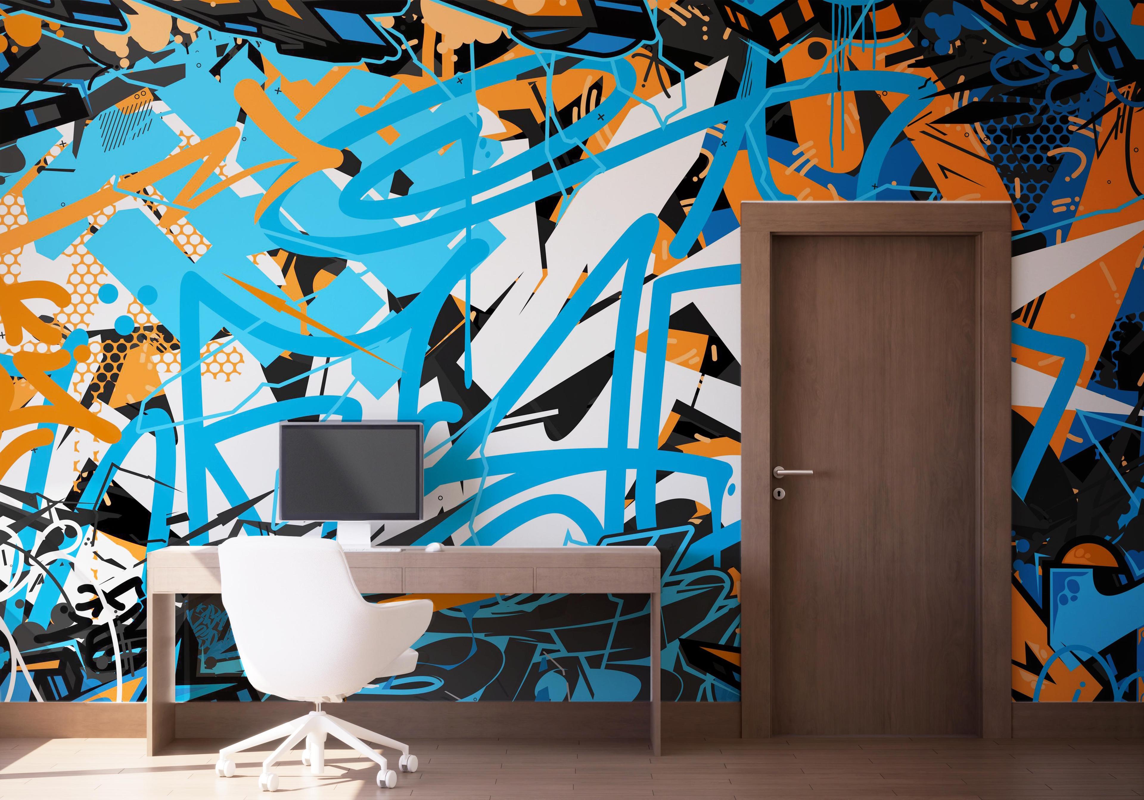 Fototapeta Blue Graffiti Tag mockup 1