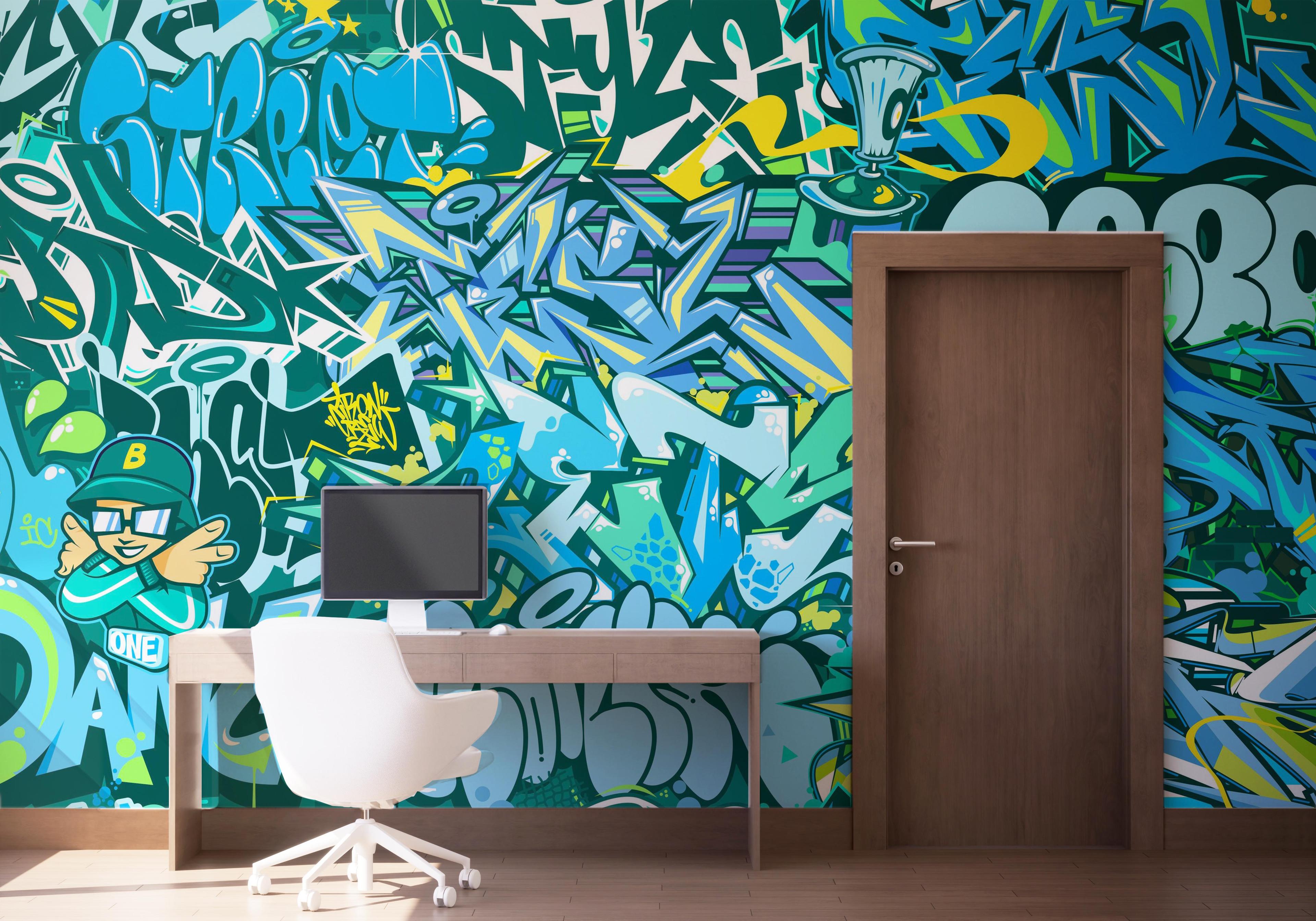 Fototapeta Blue Green Graffiti mockup 1