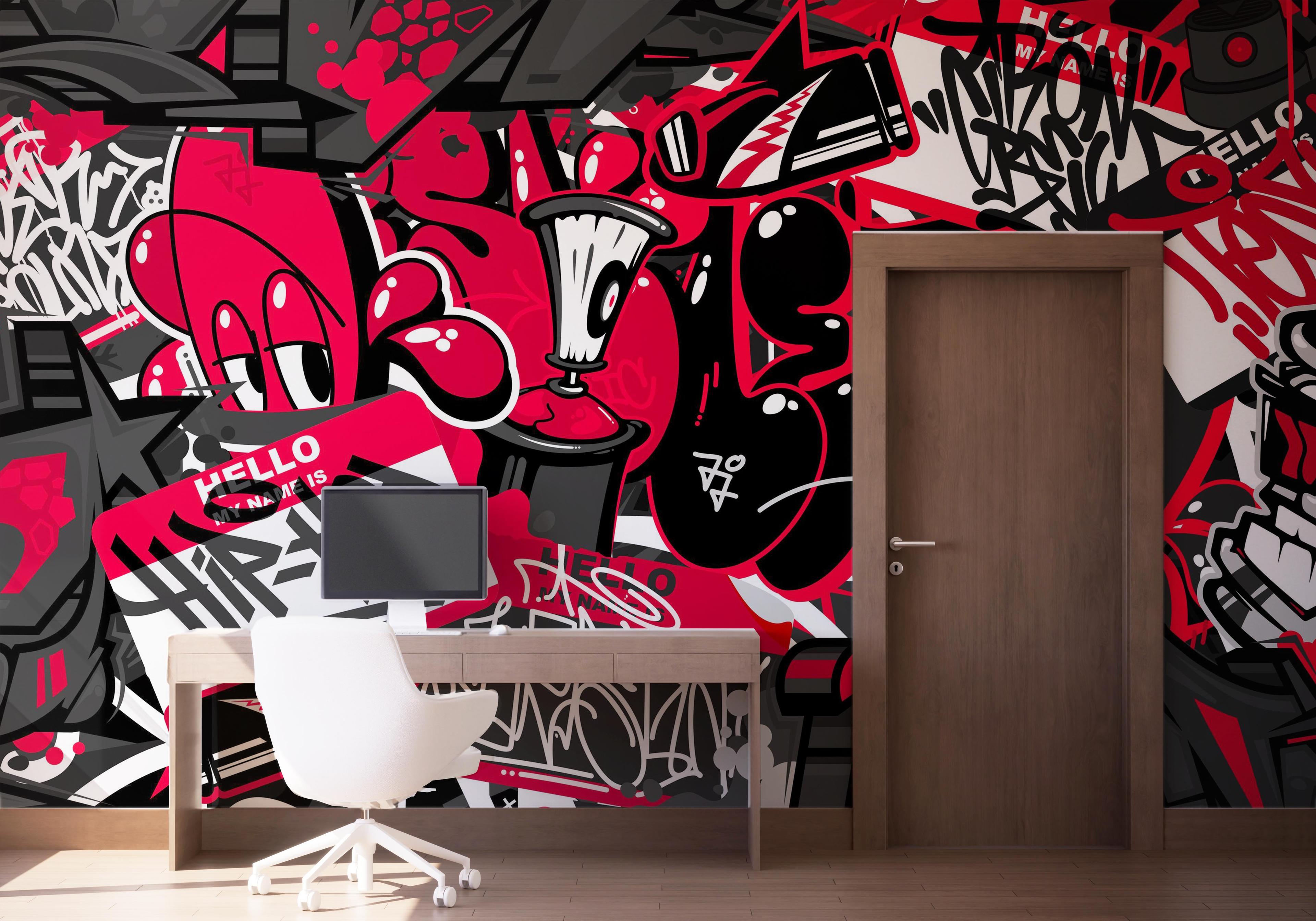 Fototapeta Graffiti Black Red mockup 1