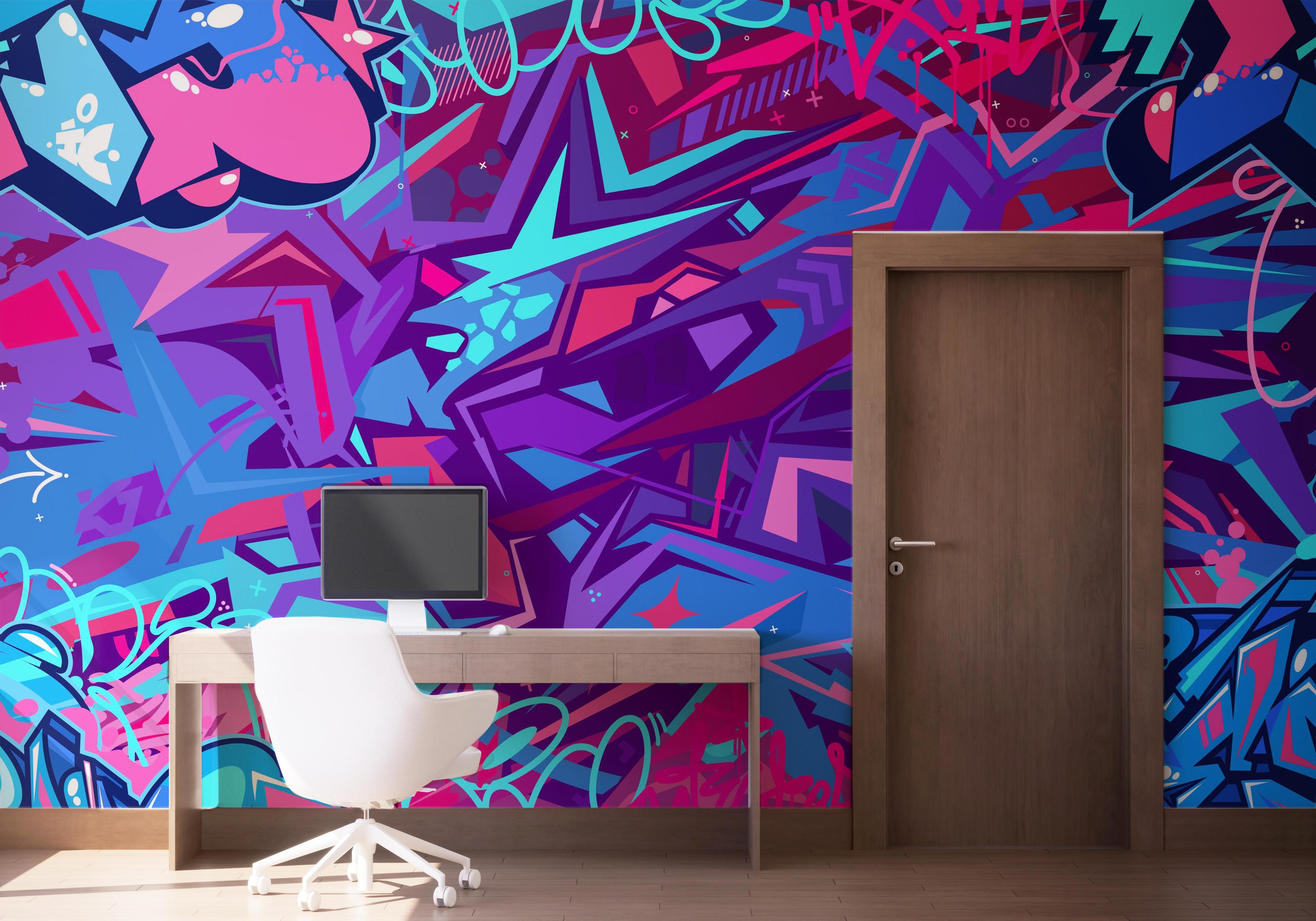 Fototapeta Graffiti Blue Purple mockup 1