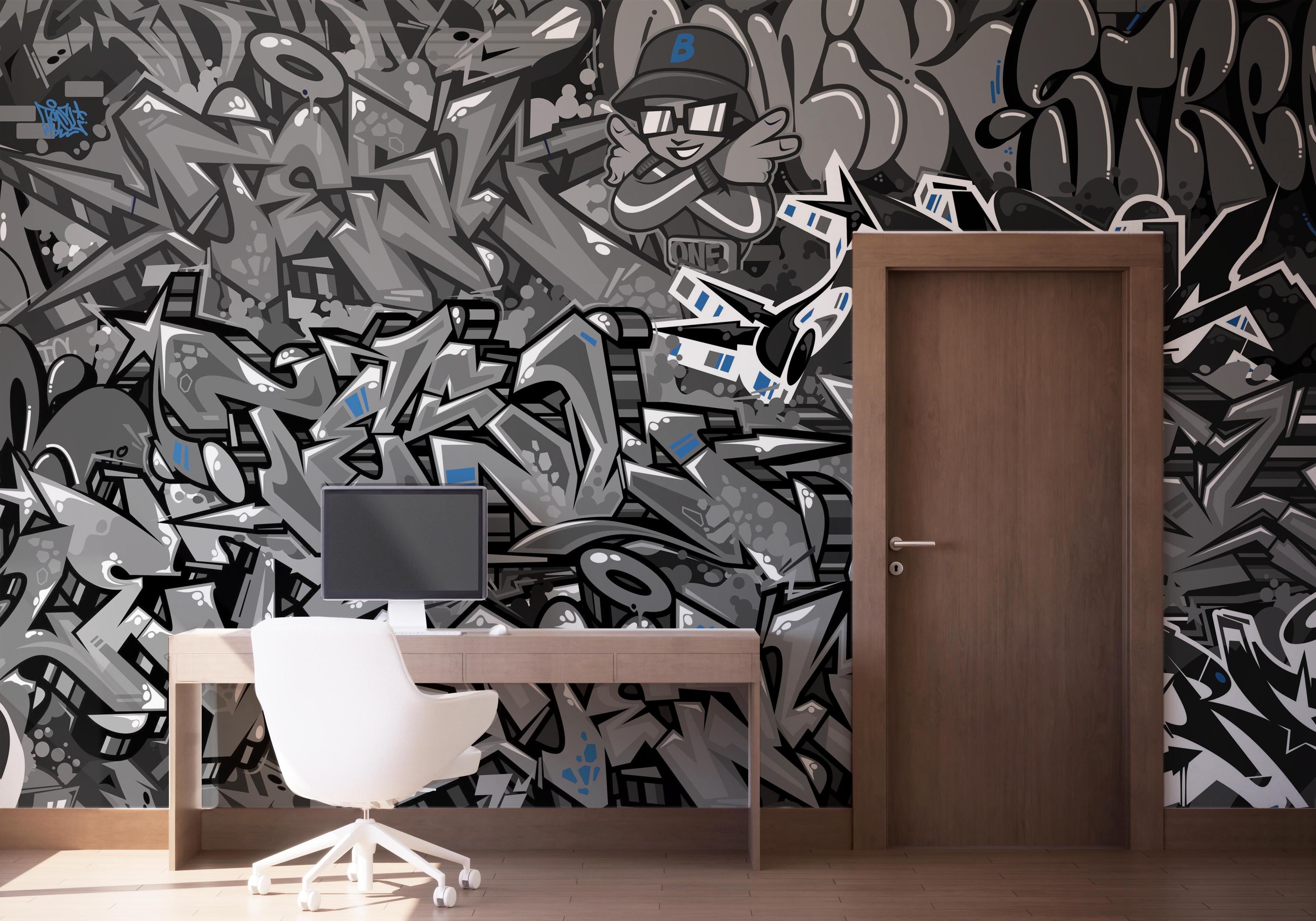 Fototapeta Graffiti Grey Blue mockup 1