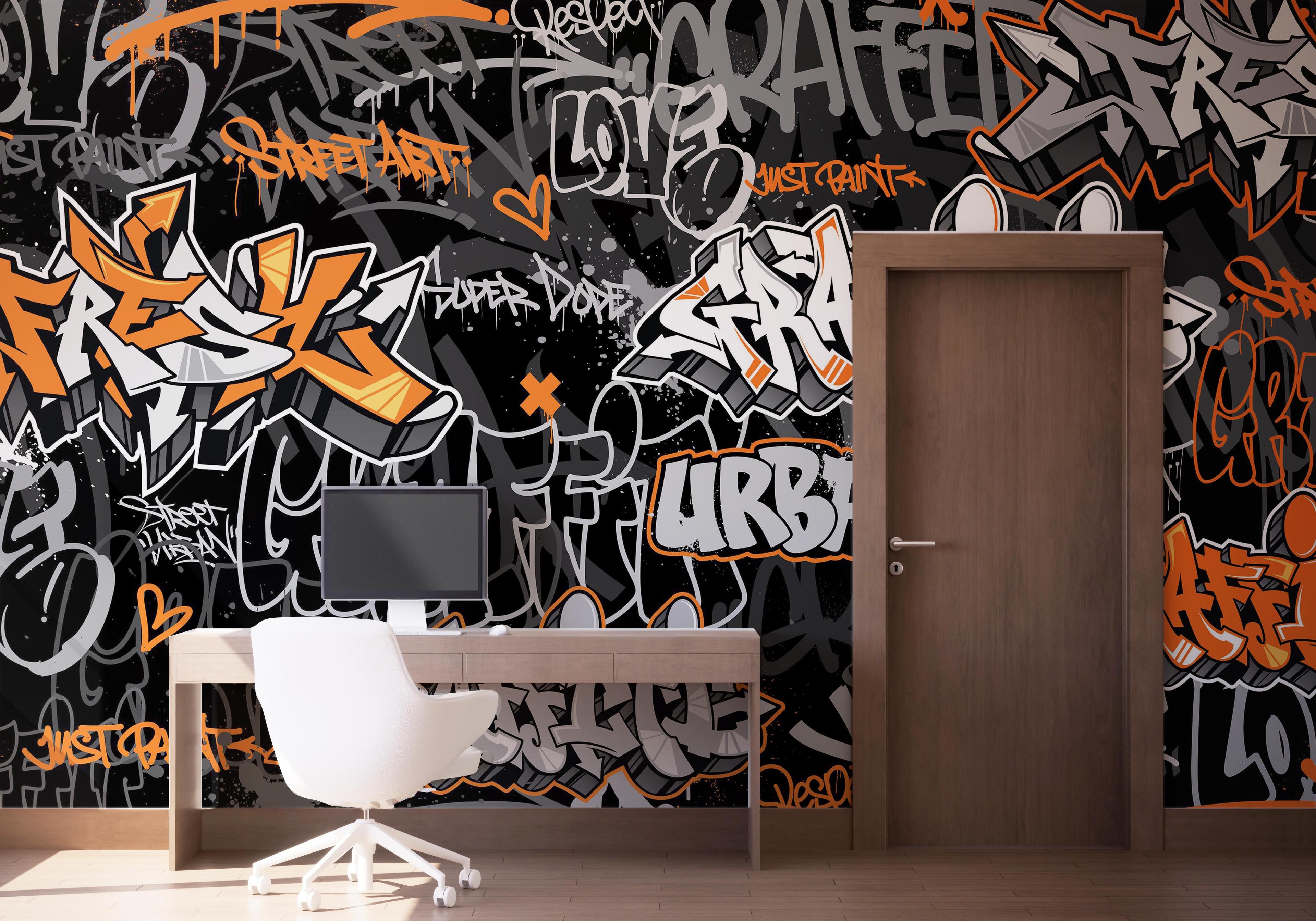 Fototapeta Graffiti Orange Grey mockup 1