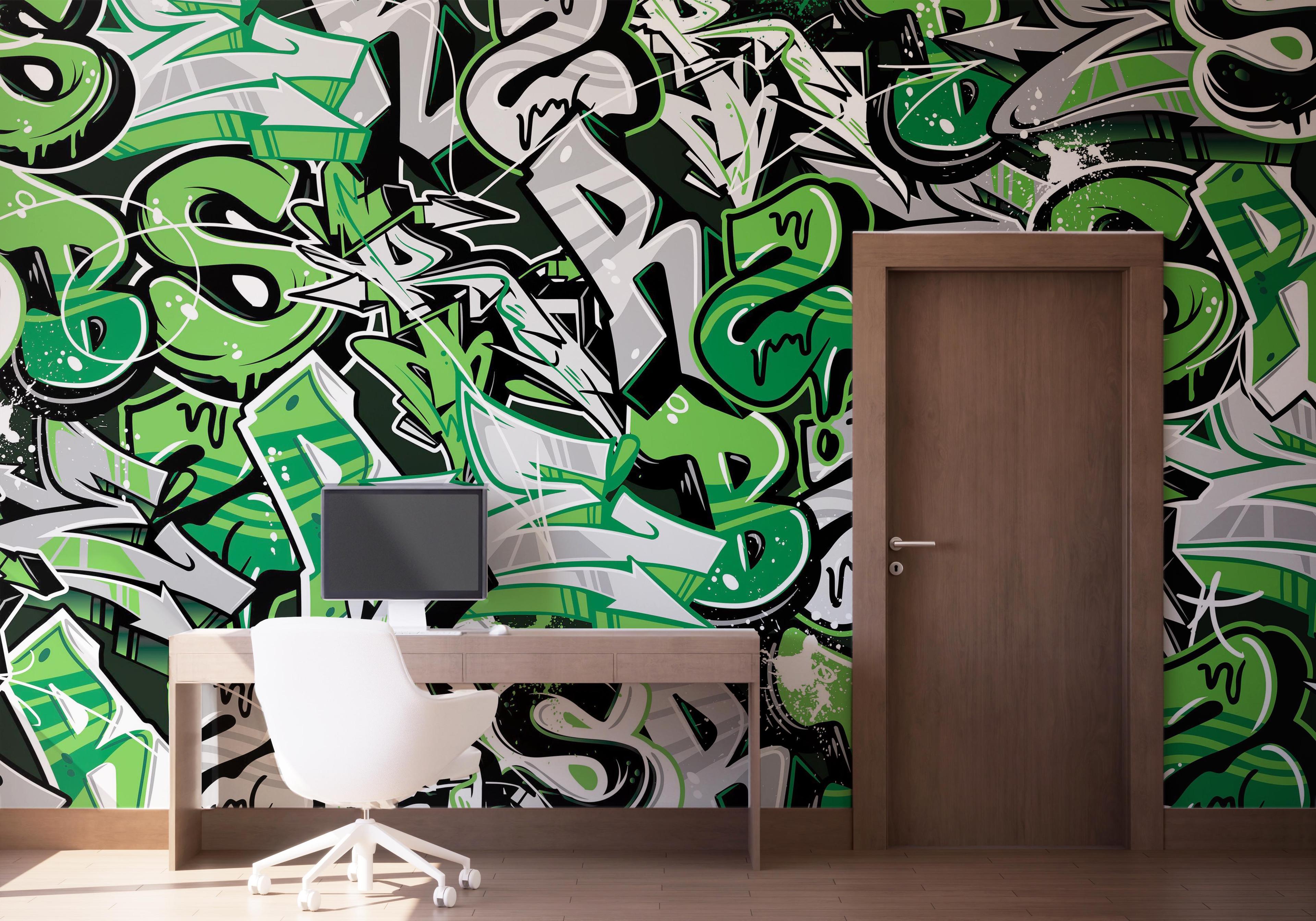 Fototapeta Green Letters Graffiti mockup 1