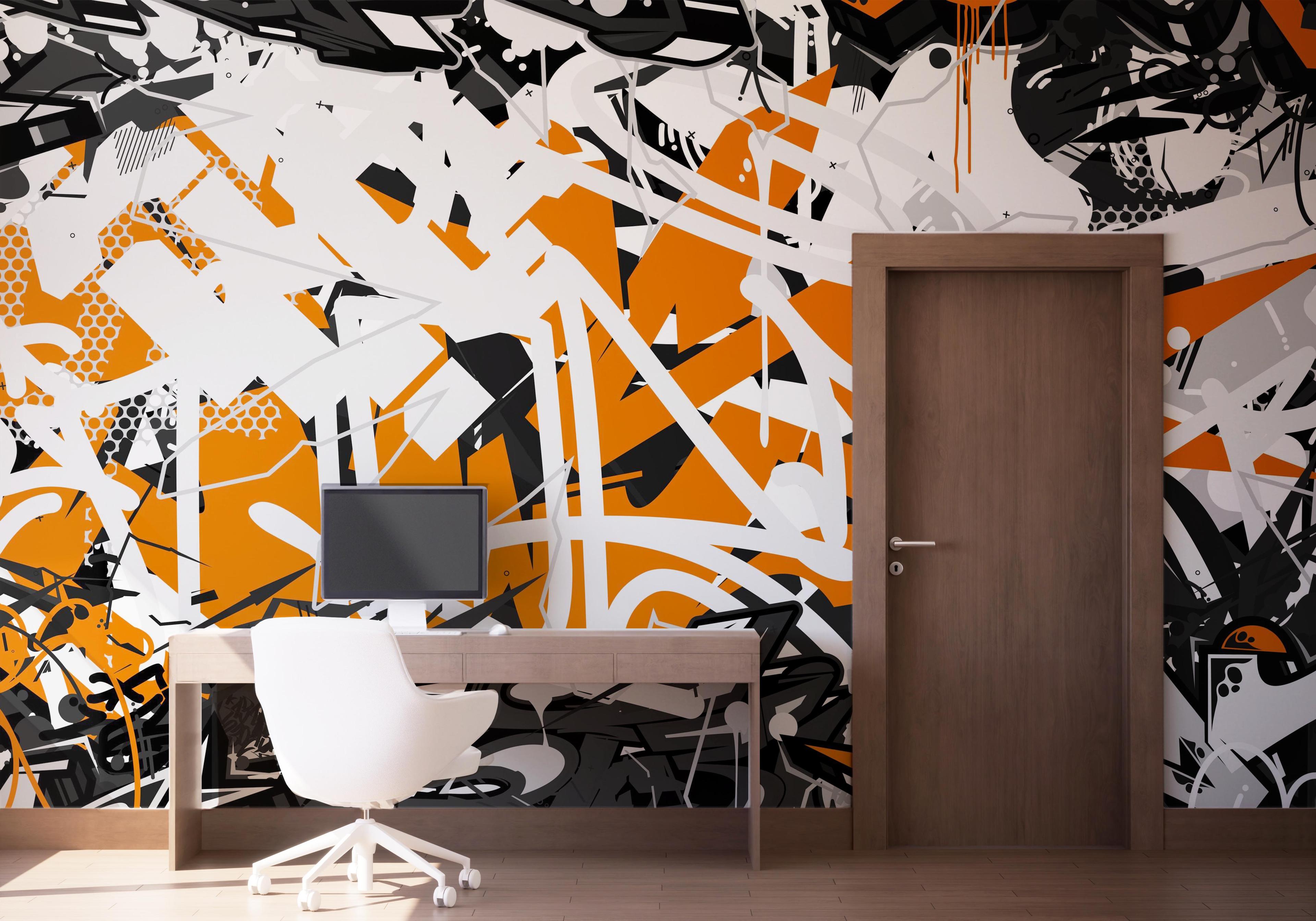 Fototapeta Orange Grey Graffiti mockup 1