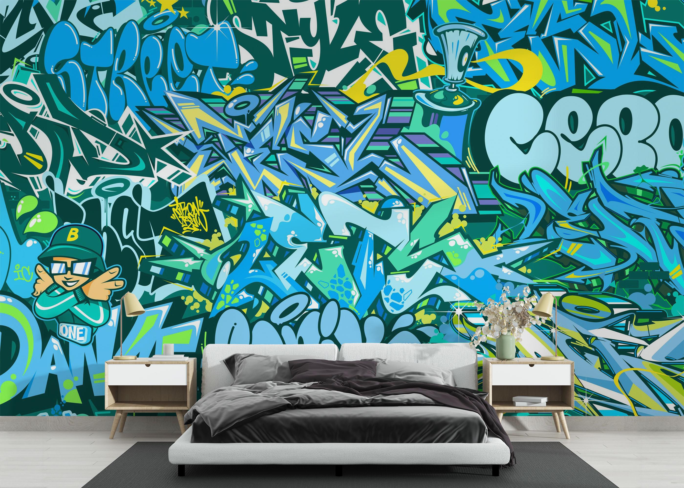 Fototapeta Blue Green Graffiti mockup 3