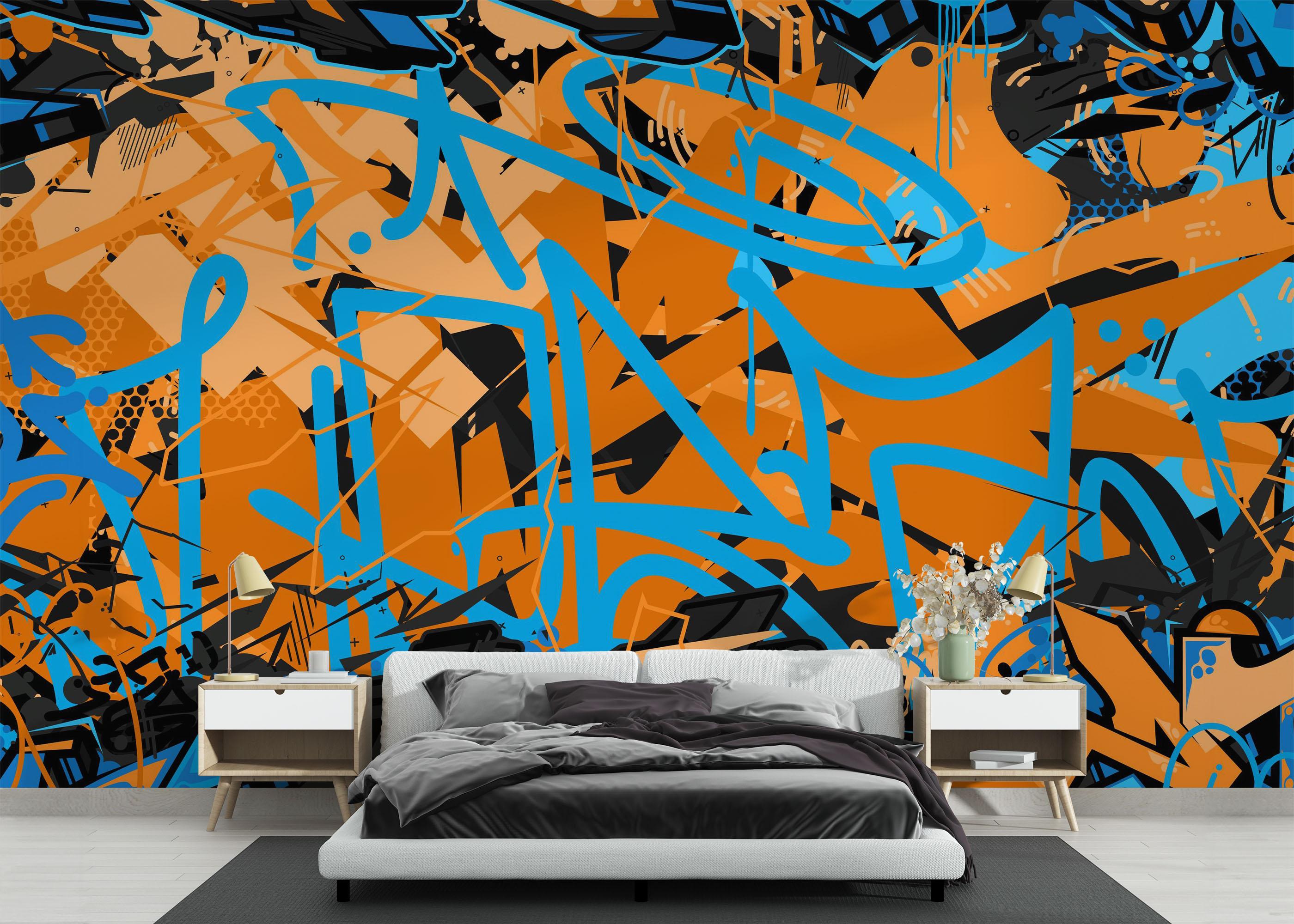 Fototapeta Blue Tag Graffiti mockup 3