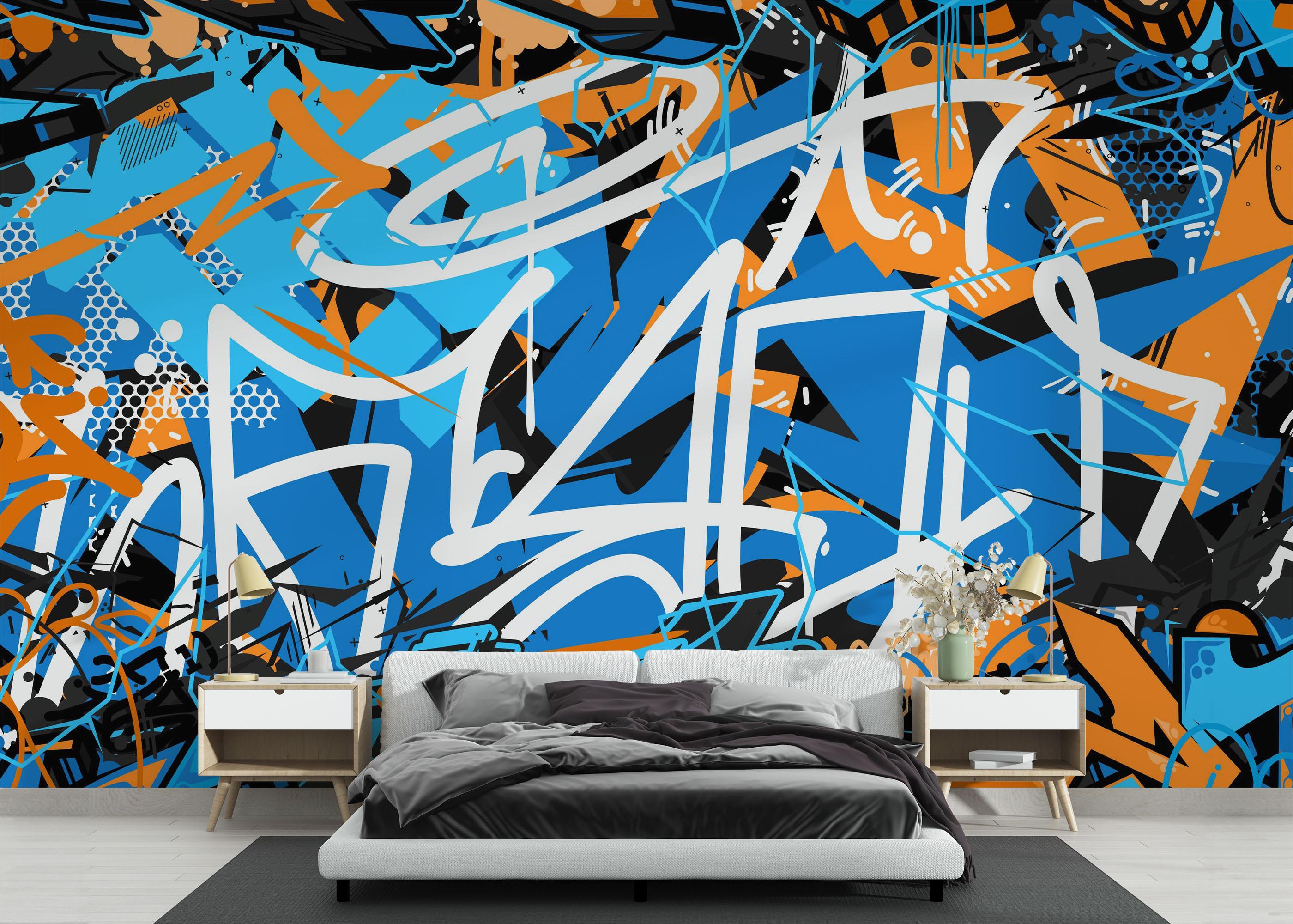 Fototapeta Graffiti Blue Orange mockup 3