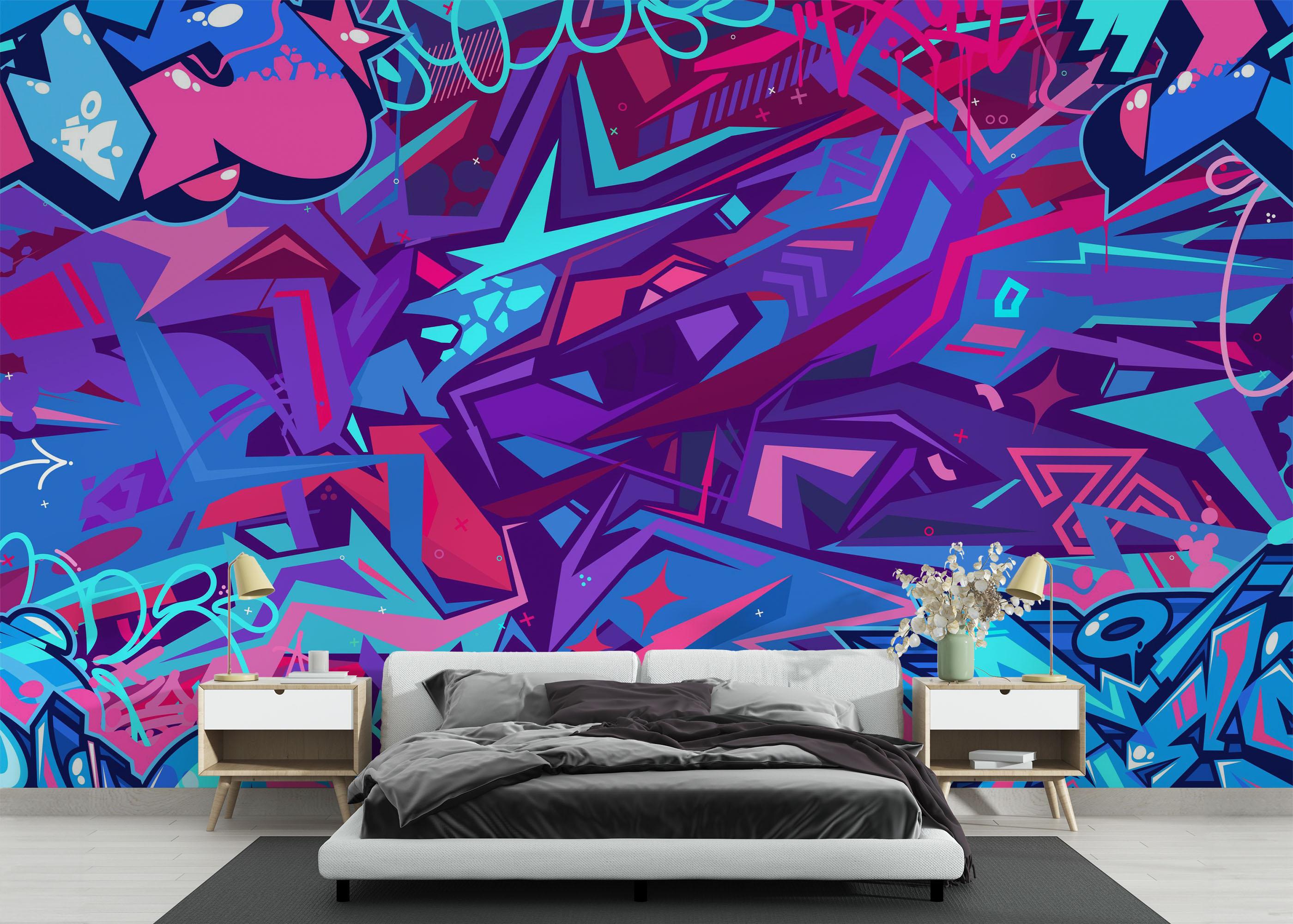 Fototapeta Graffiti Blue Purple mockup 3