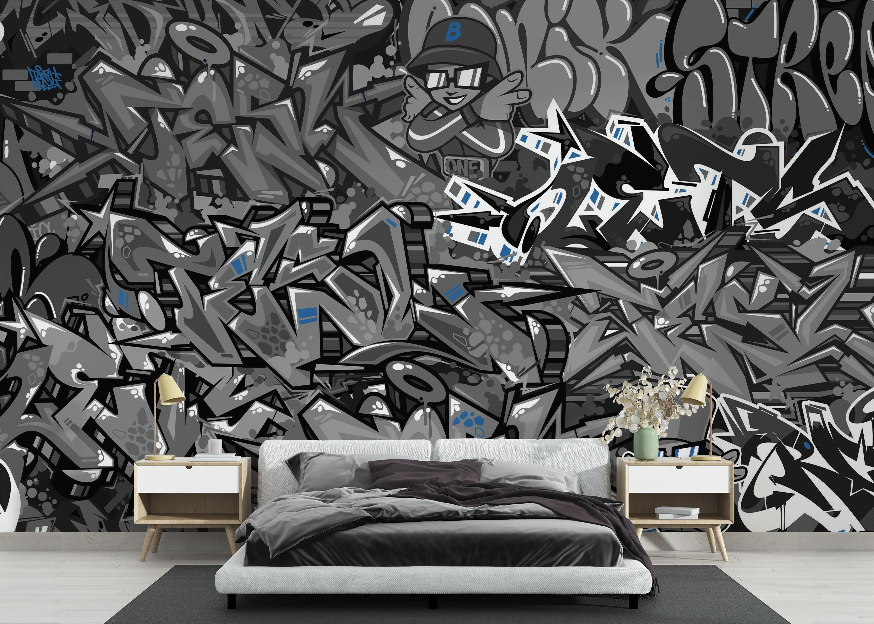 Fototapeta Graffiti Grey Blue mockup 3