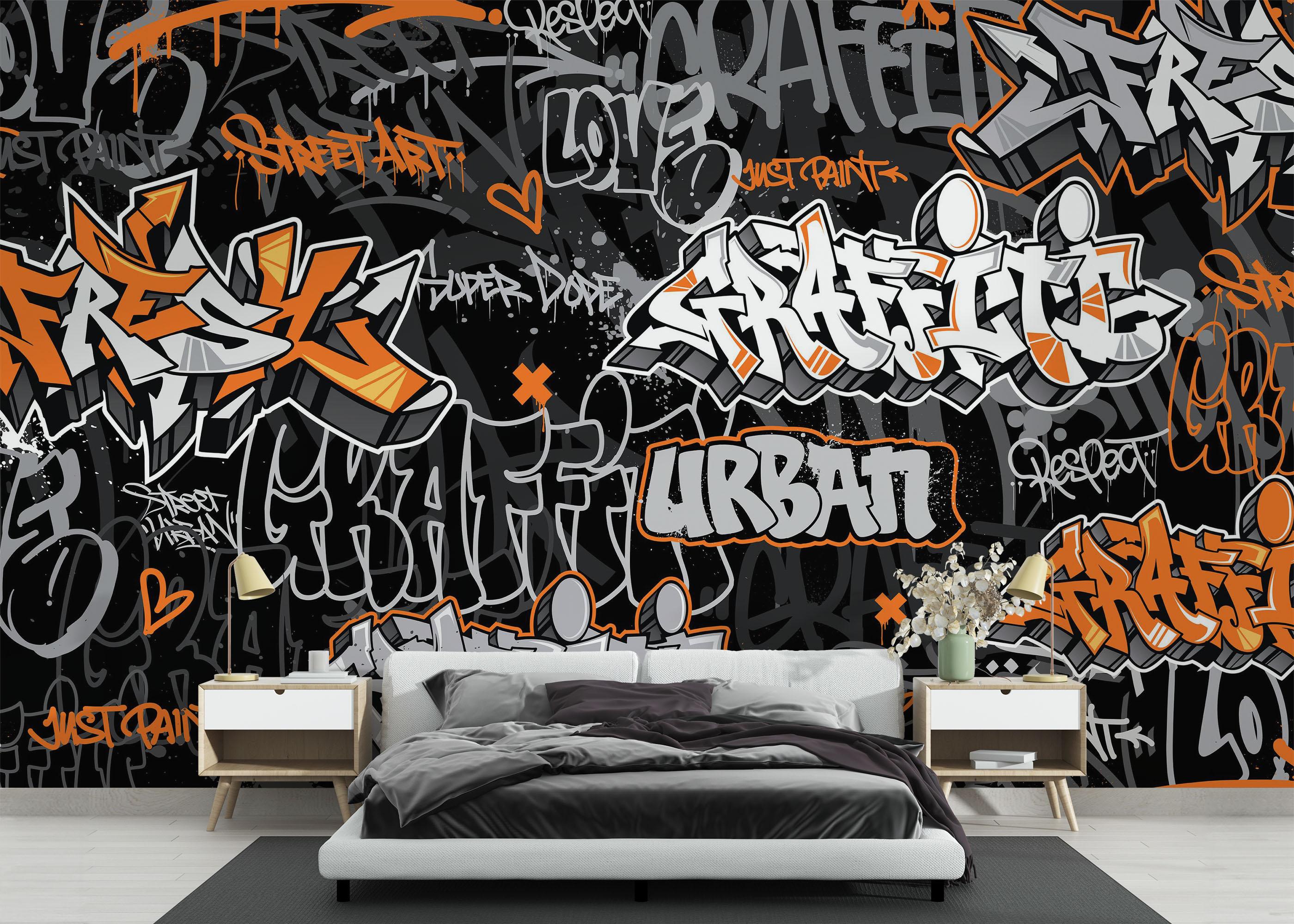 Fototapeta Graffiti Orange Grey mockup 3