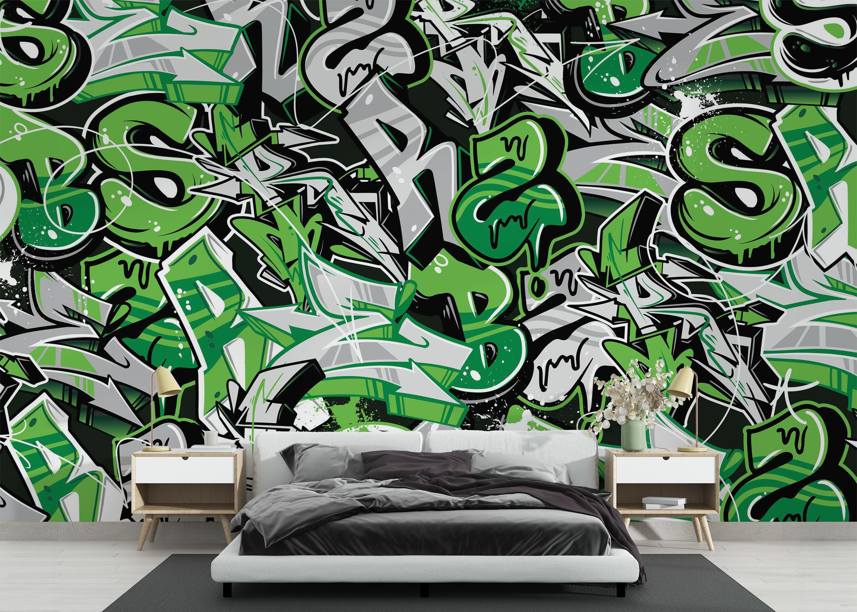 Fototapeta Green Letters Graffiti mockup 3