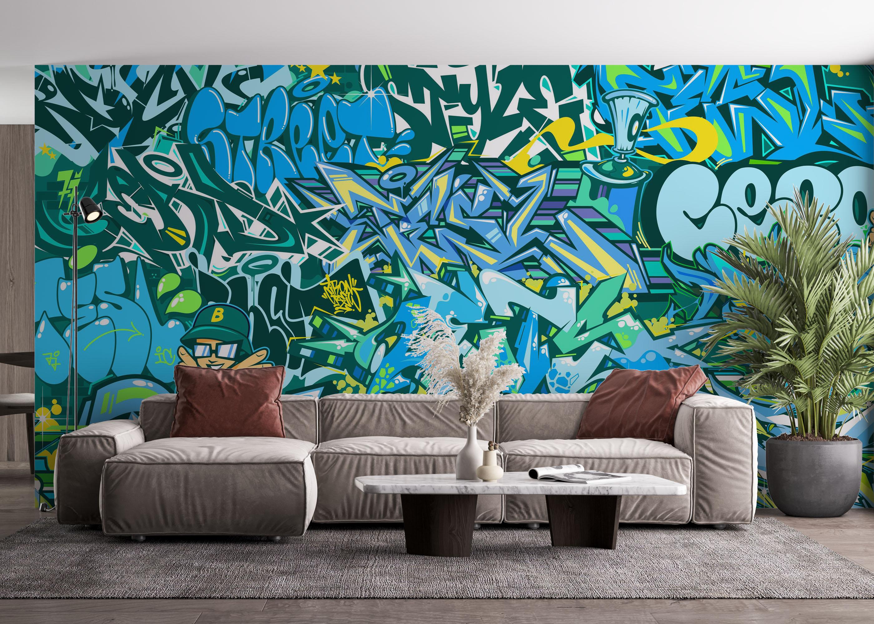 Fototapeta Blue Green Graffiti mockup 4