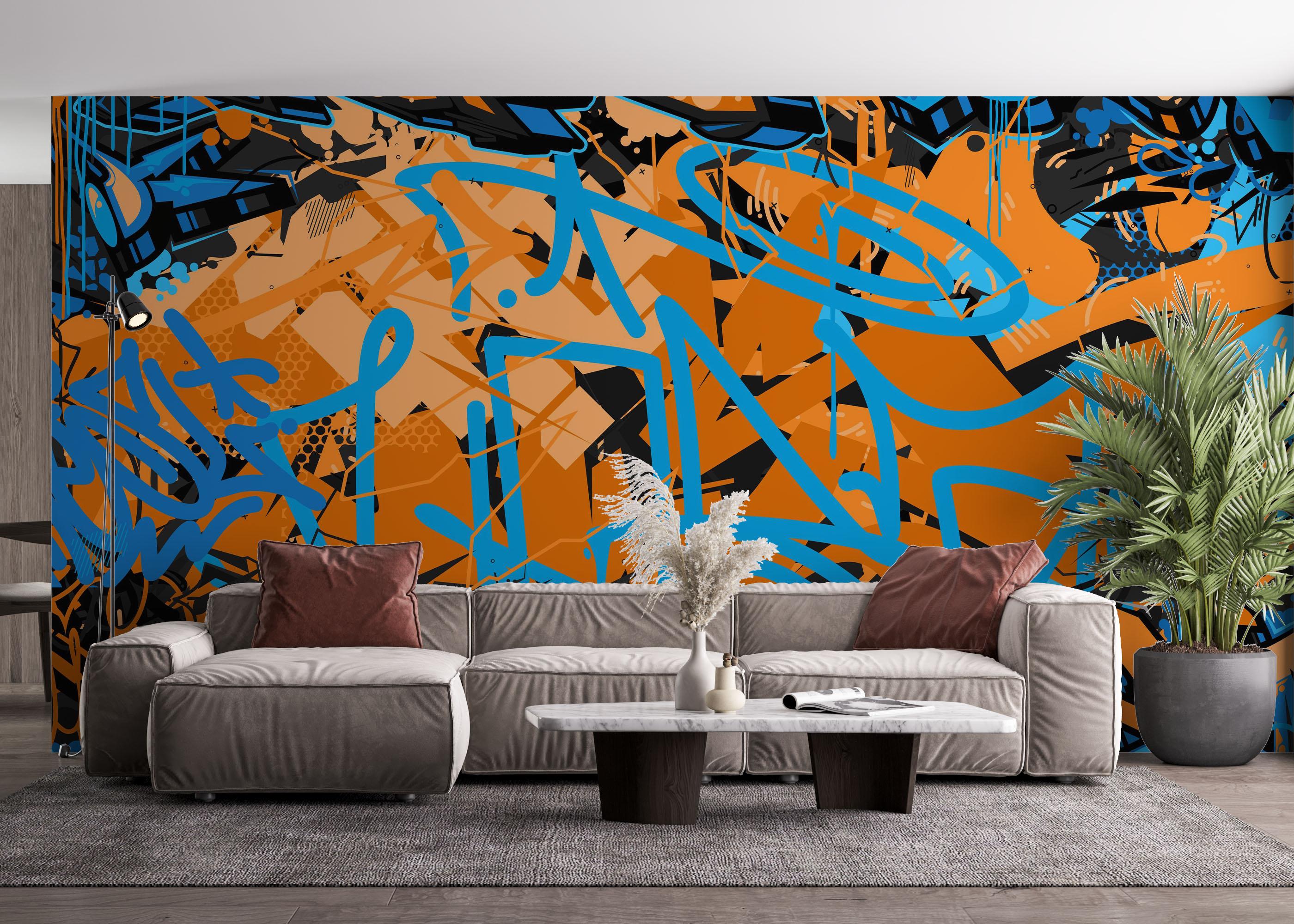 Fototapeta Blue Tag Graffiti mockup 4