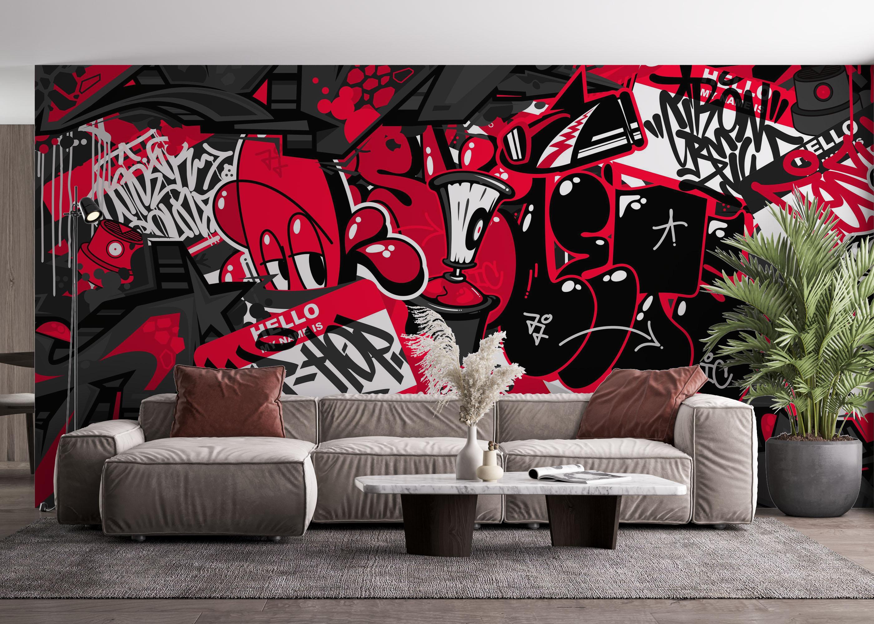 Fototapeta Graffiti Black Red mockup 4