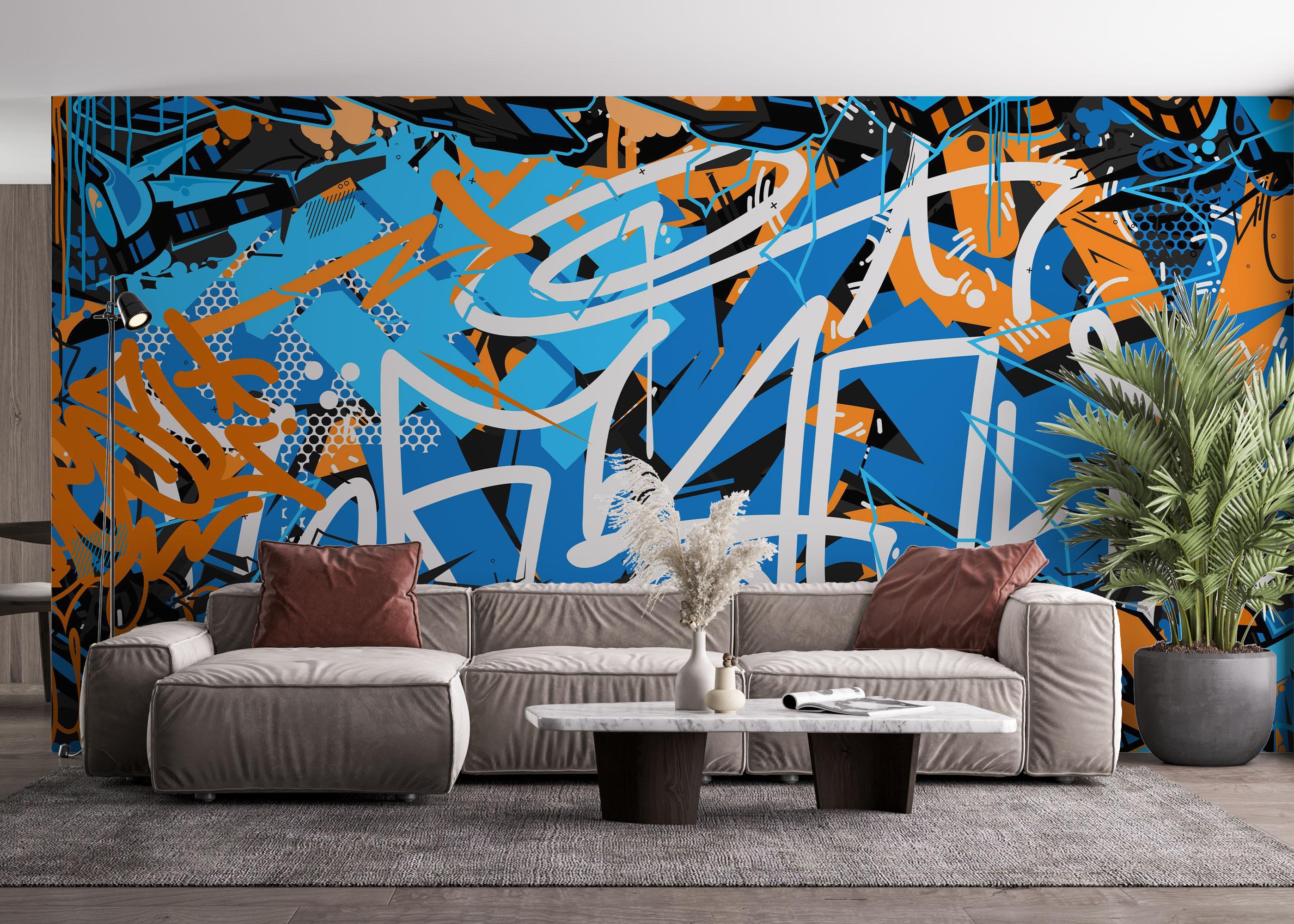 Fototapeta Graffiti Blue Orange mockup 4