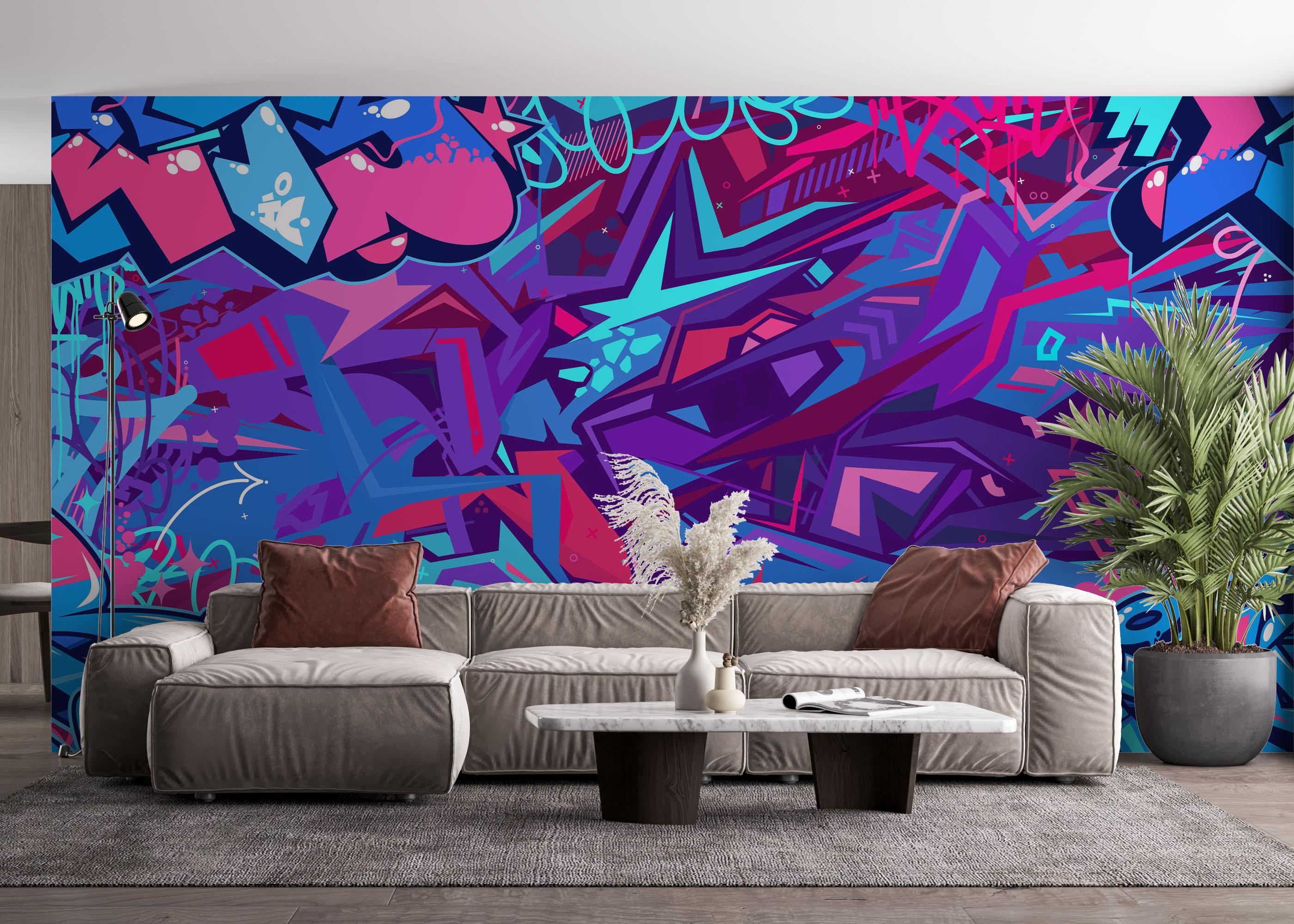Fototapeta Graffiti Blue Purple mockup 4