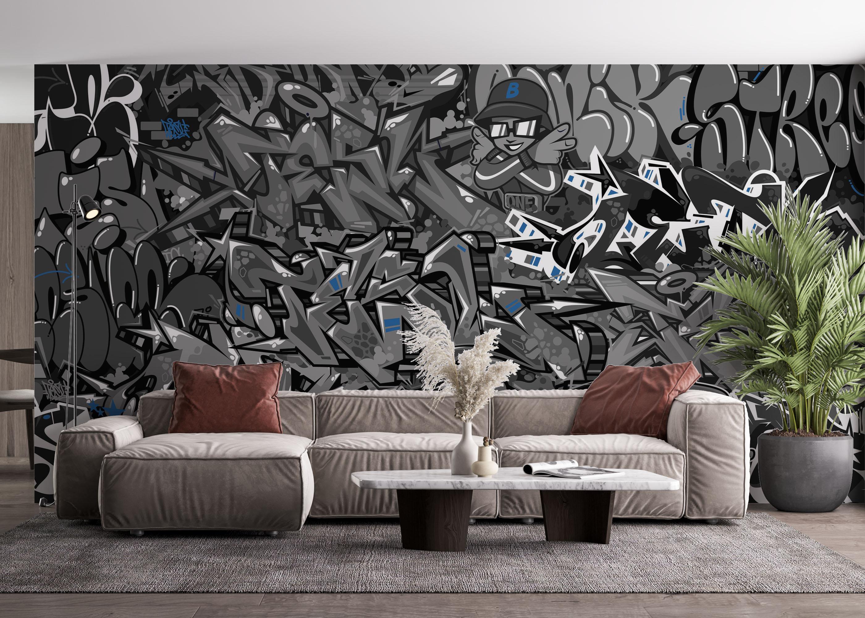 Fototapeta Graffiti Grey Blue mockup 4