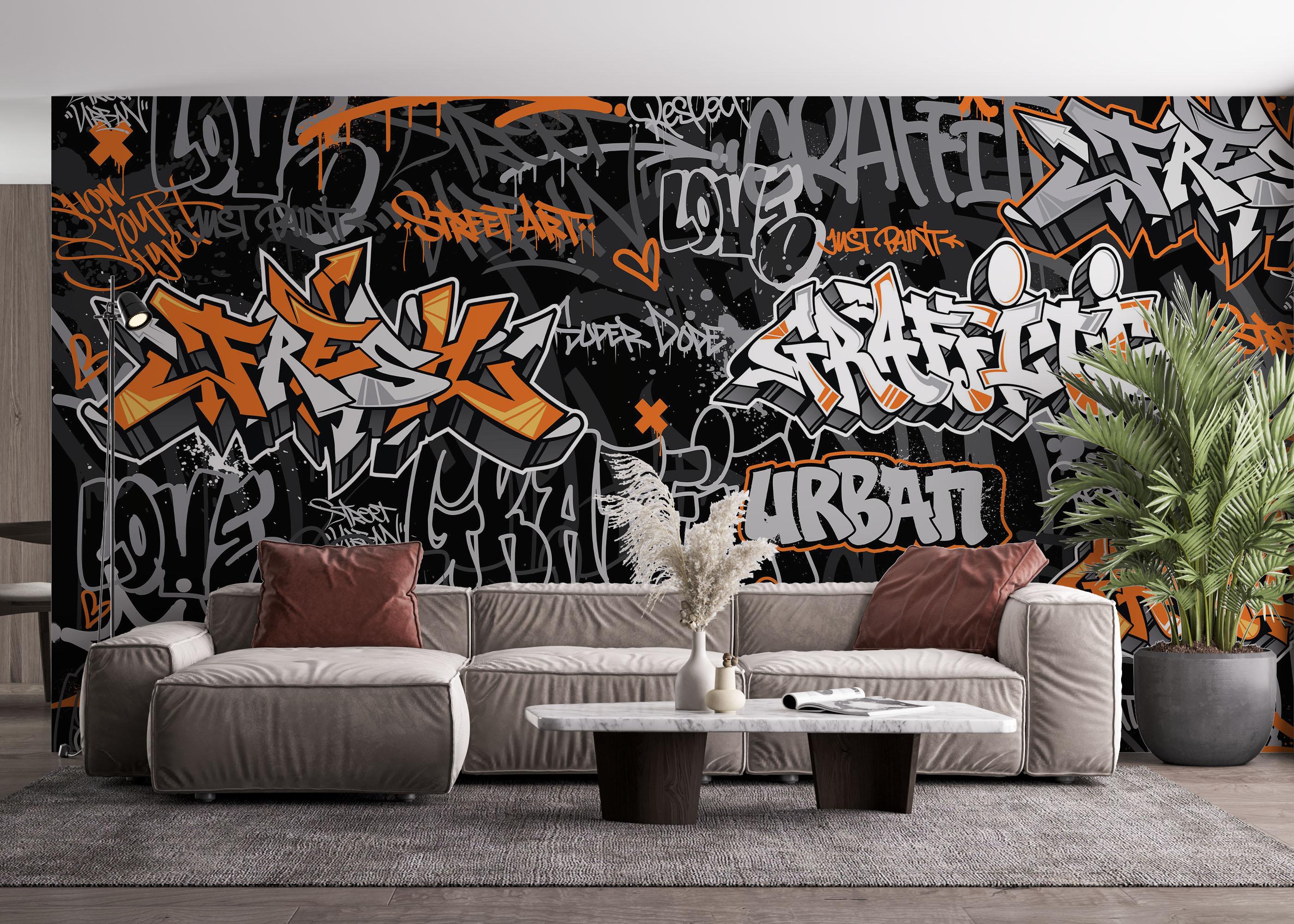 Fototapeta Graffiti Orange Grey mockup 4