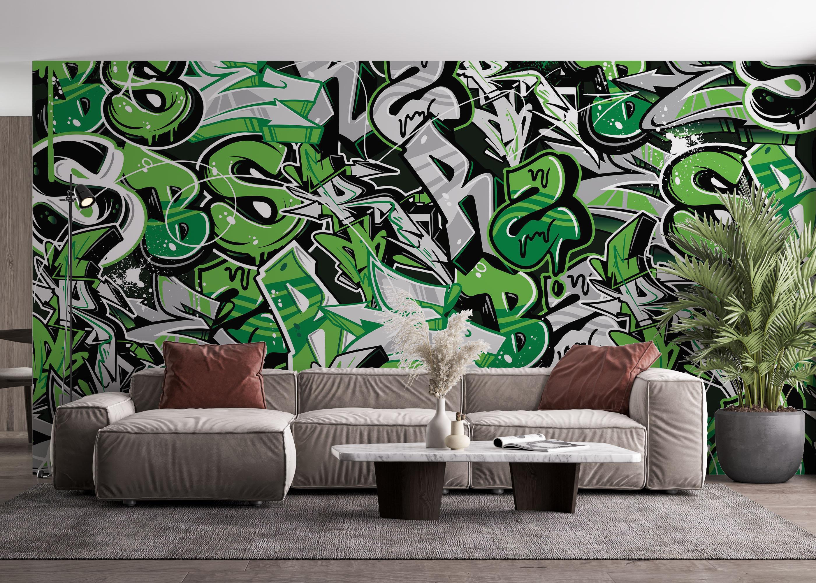 Fototapeta Green Letters Graffiti mockup 4
