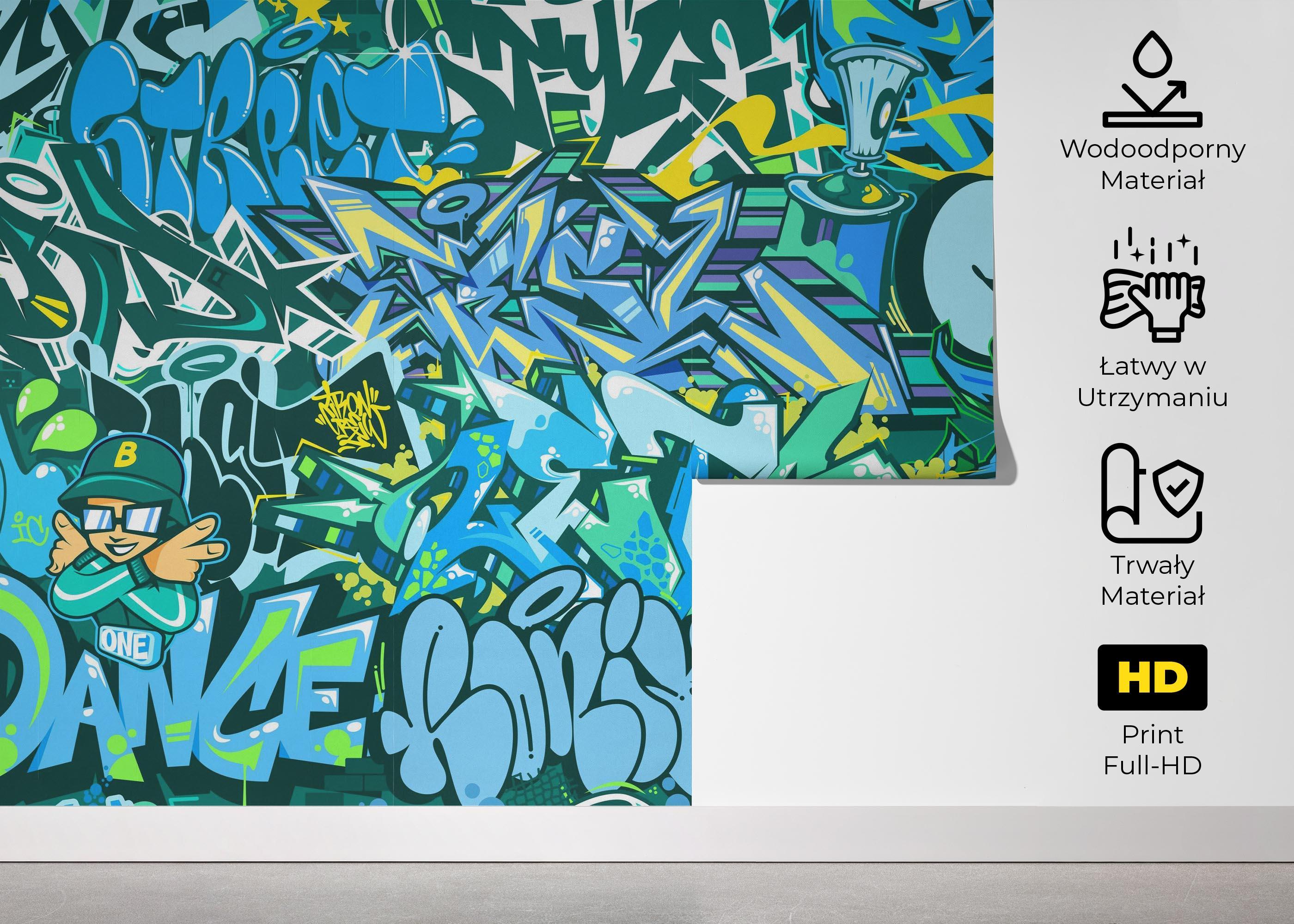 Fototapeta Blue Green Graffiti mockup 5