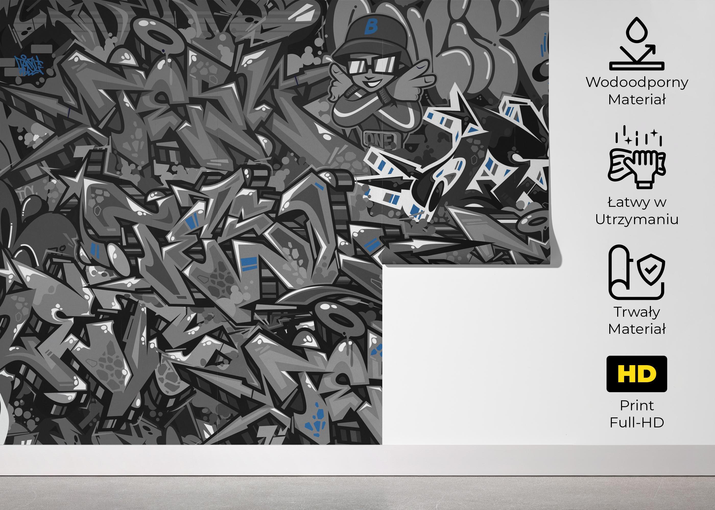 Fototapeta Graffiti Grey Blue mockup 5