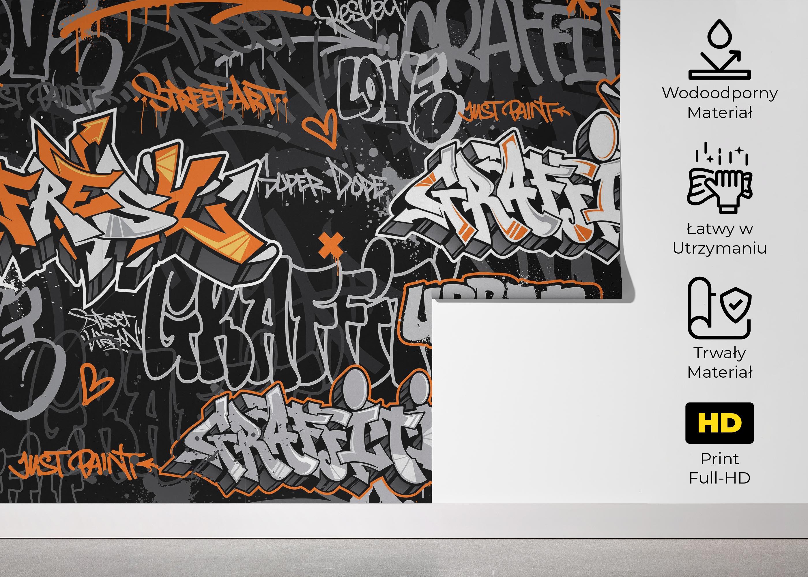 Fototapeta Graffiti Orange Grey mockup 5