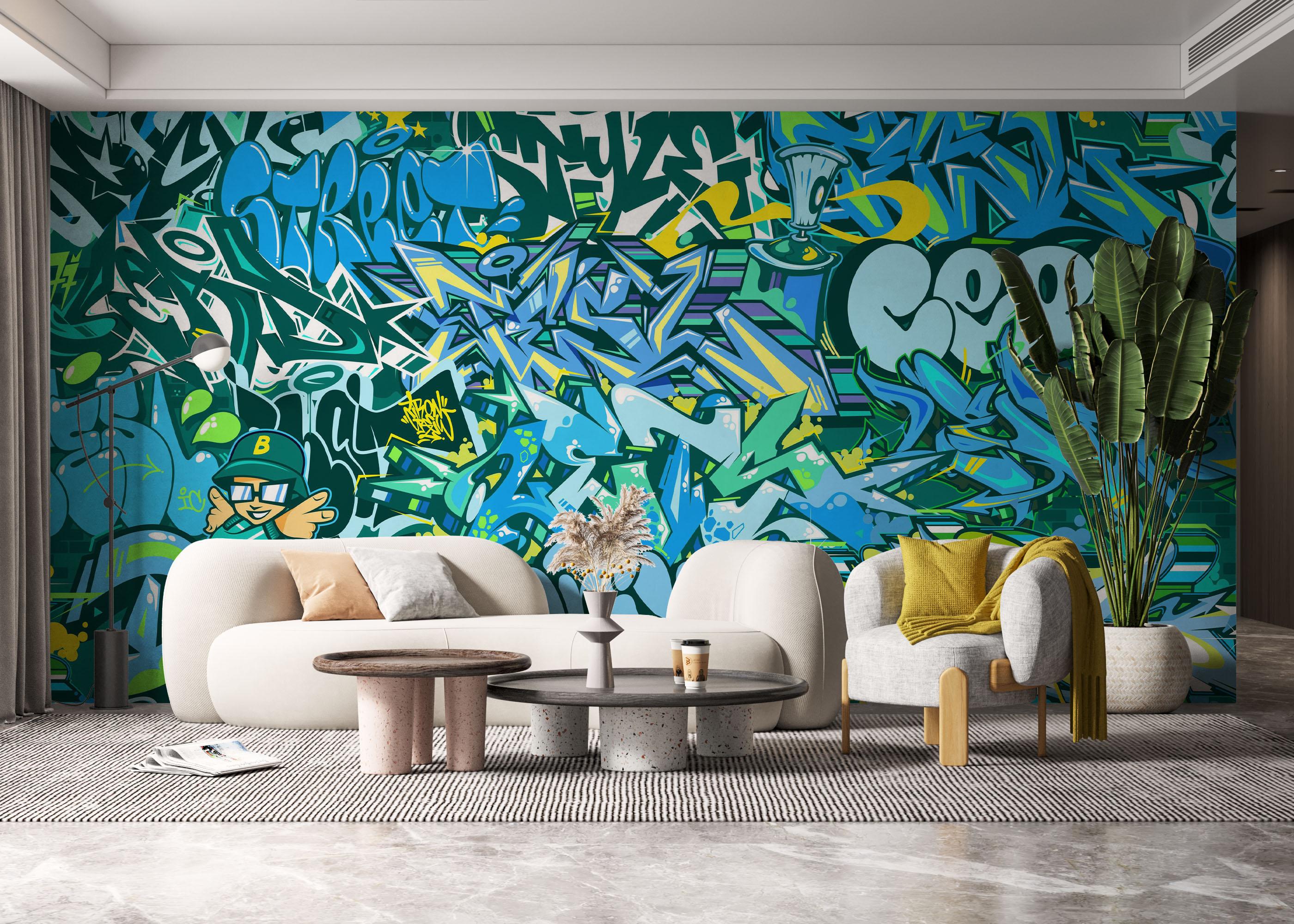 Fototapeta Blue Green Graffiti mockup 6