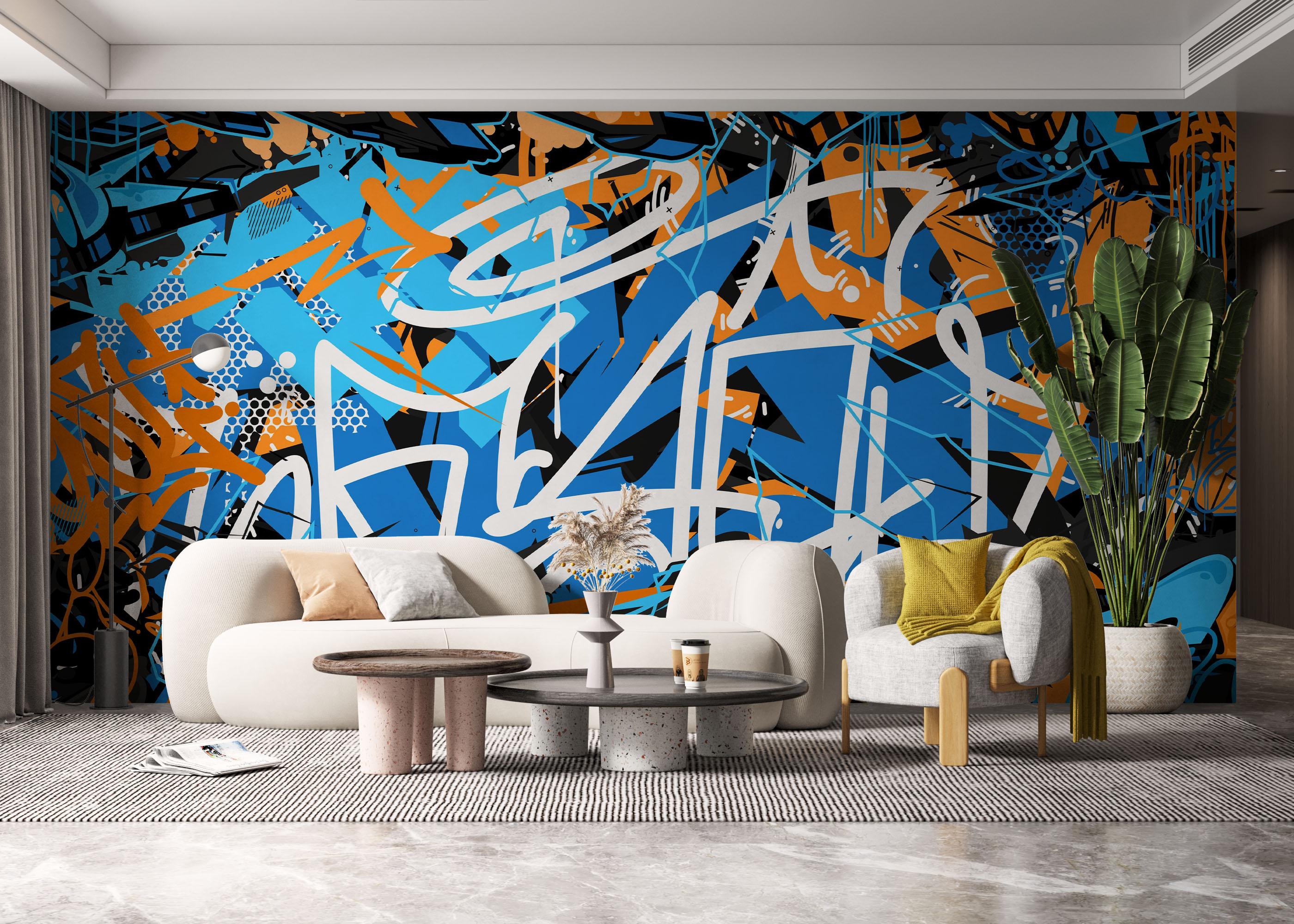 Fototapeta Graffiti Blue Orange mockup 6