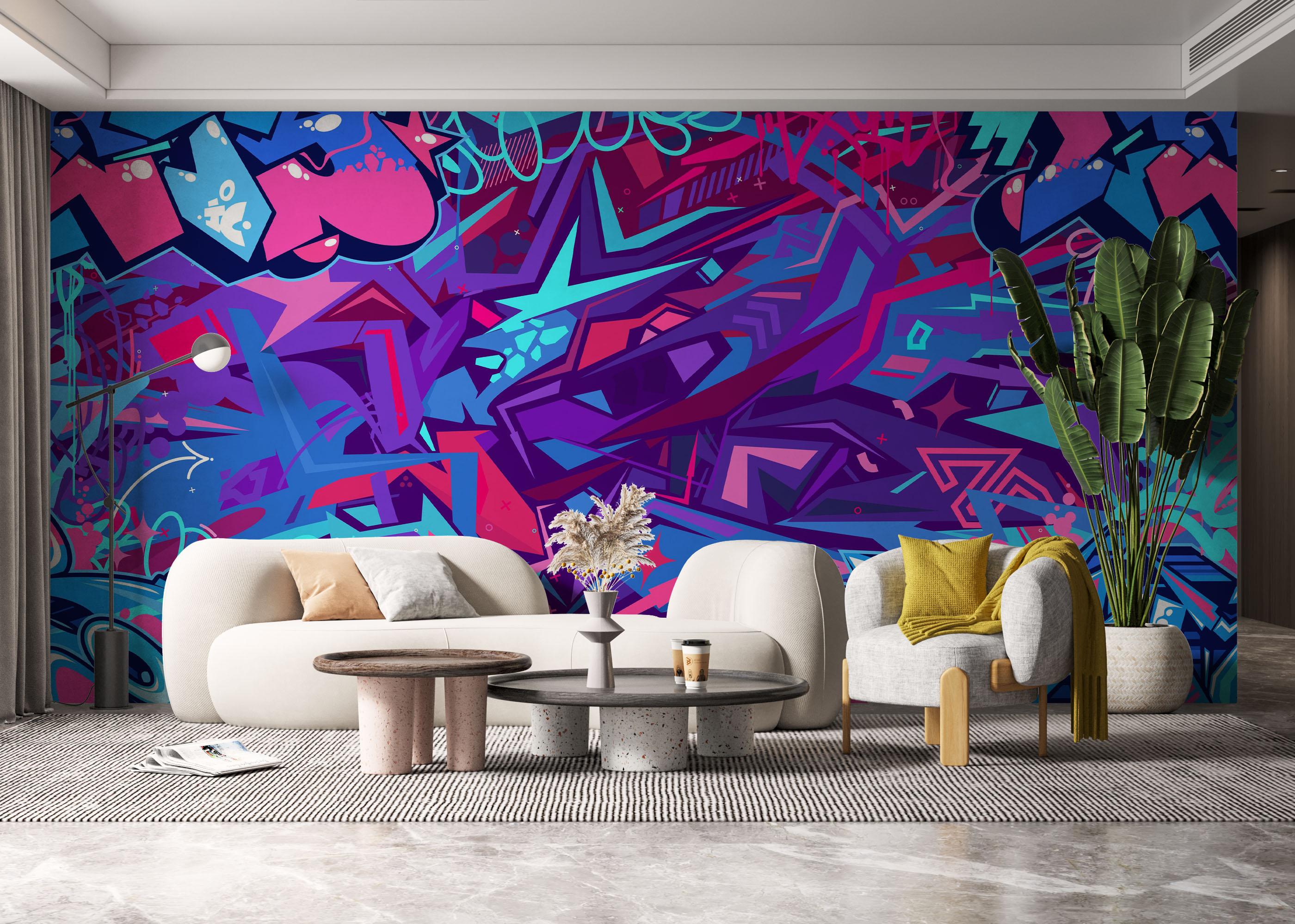 Fototapeta Graffiti Blue Purple mockup 6