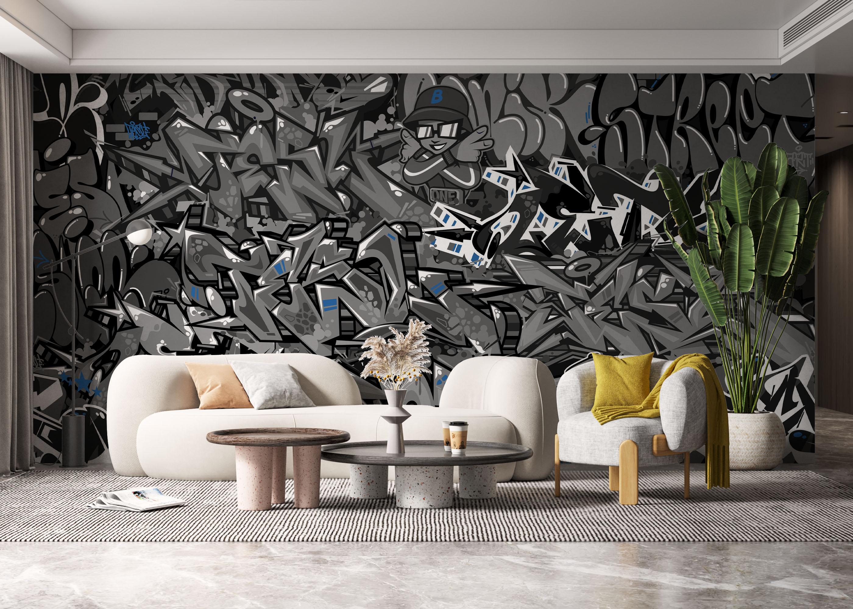 Fototapeta Graffiti Grey Blue mockup 6