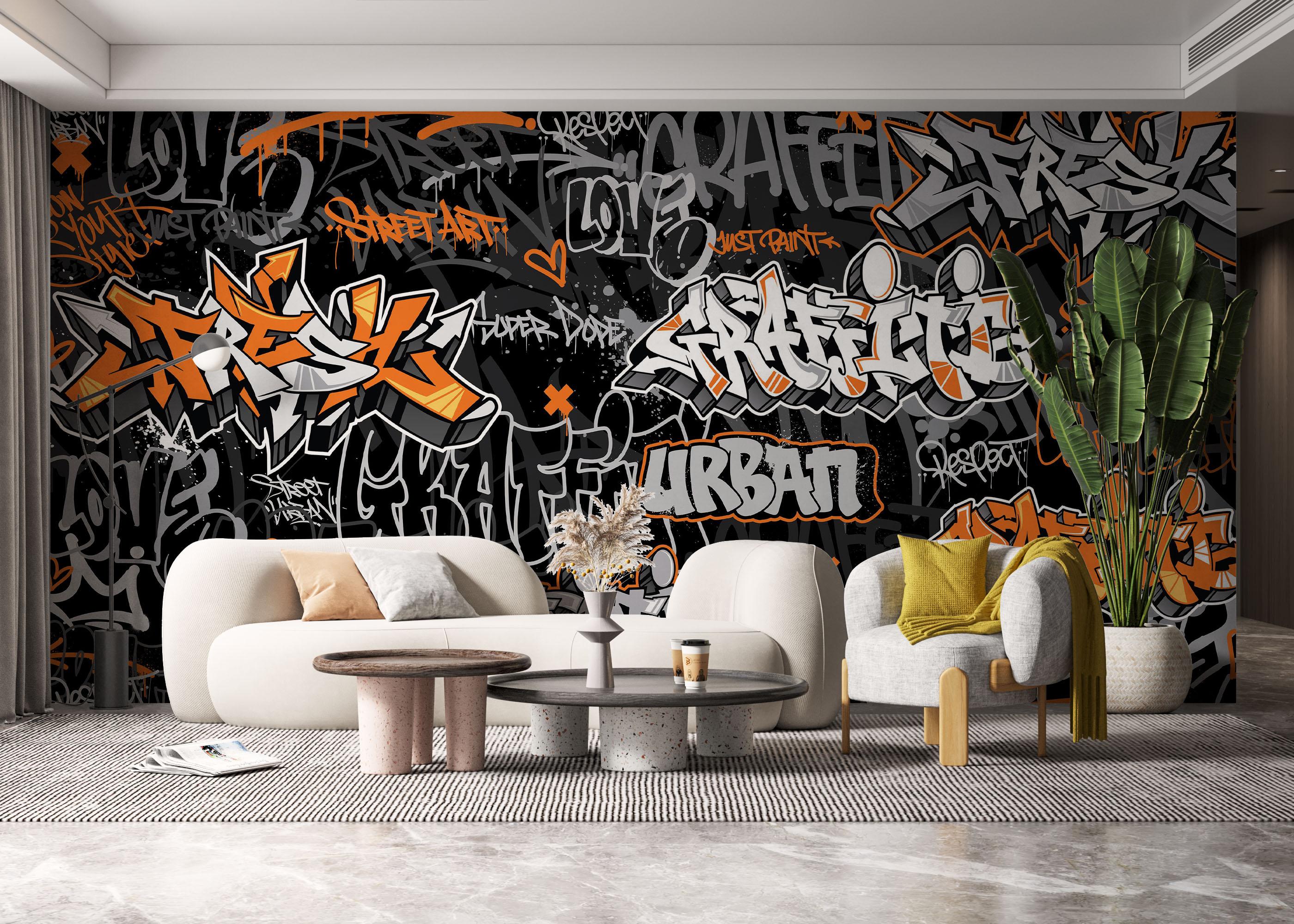 Fototapeta Graffiti Orange Grey mockup 6