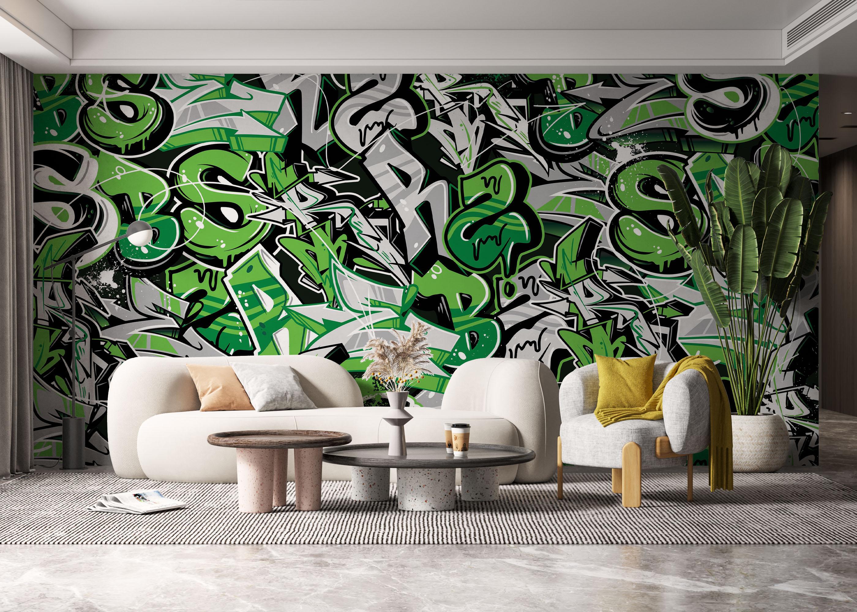 Fototapeta Green Letters Graffiti mockup 6